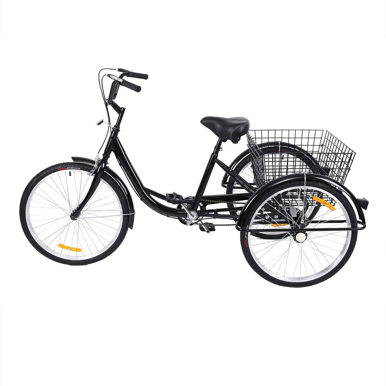 MuGuang 24 Inches 3 Wheel Single Speed Tricycle Trike Bike Cycling with Shopping Basket for Adults and Elderly(Black)