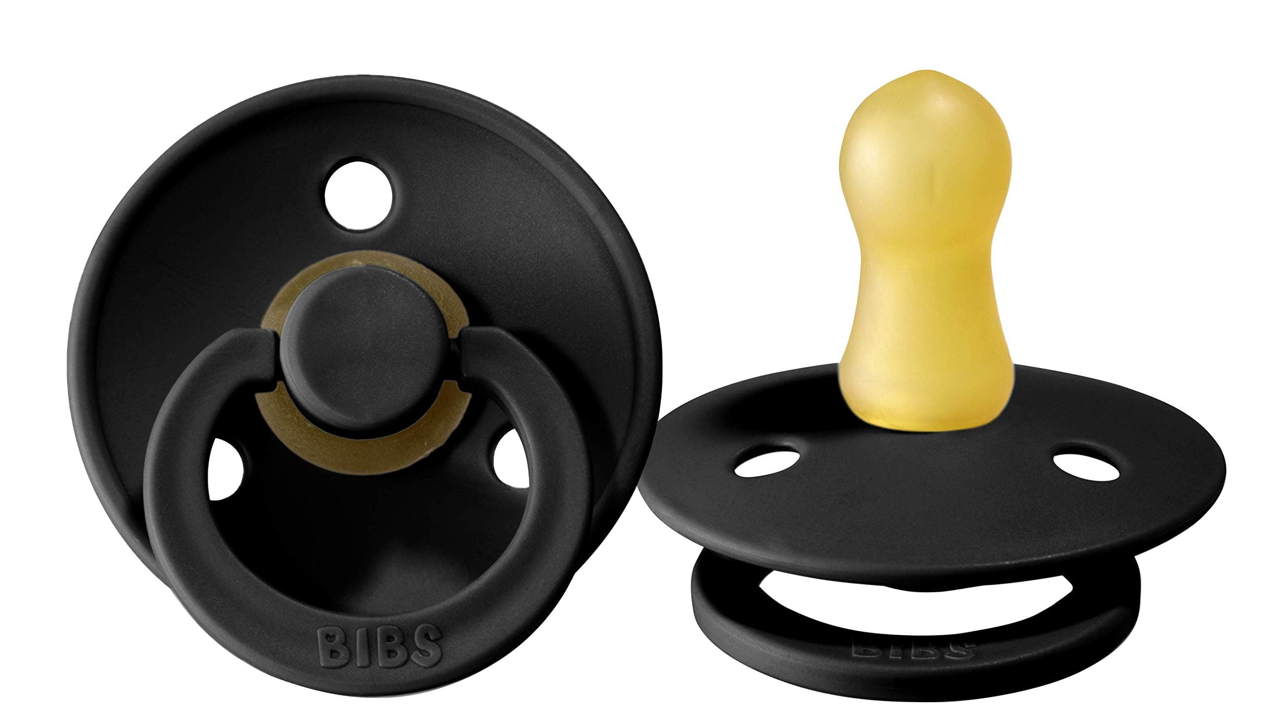 BIBS Baby Pacifiers | BPA-Free Natural Rubber Pacifier | Made in Denmark | Set of 2 Soothers (Black, 0-6 Months)