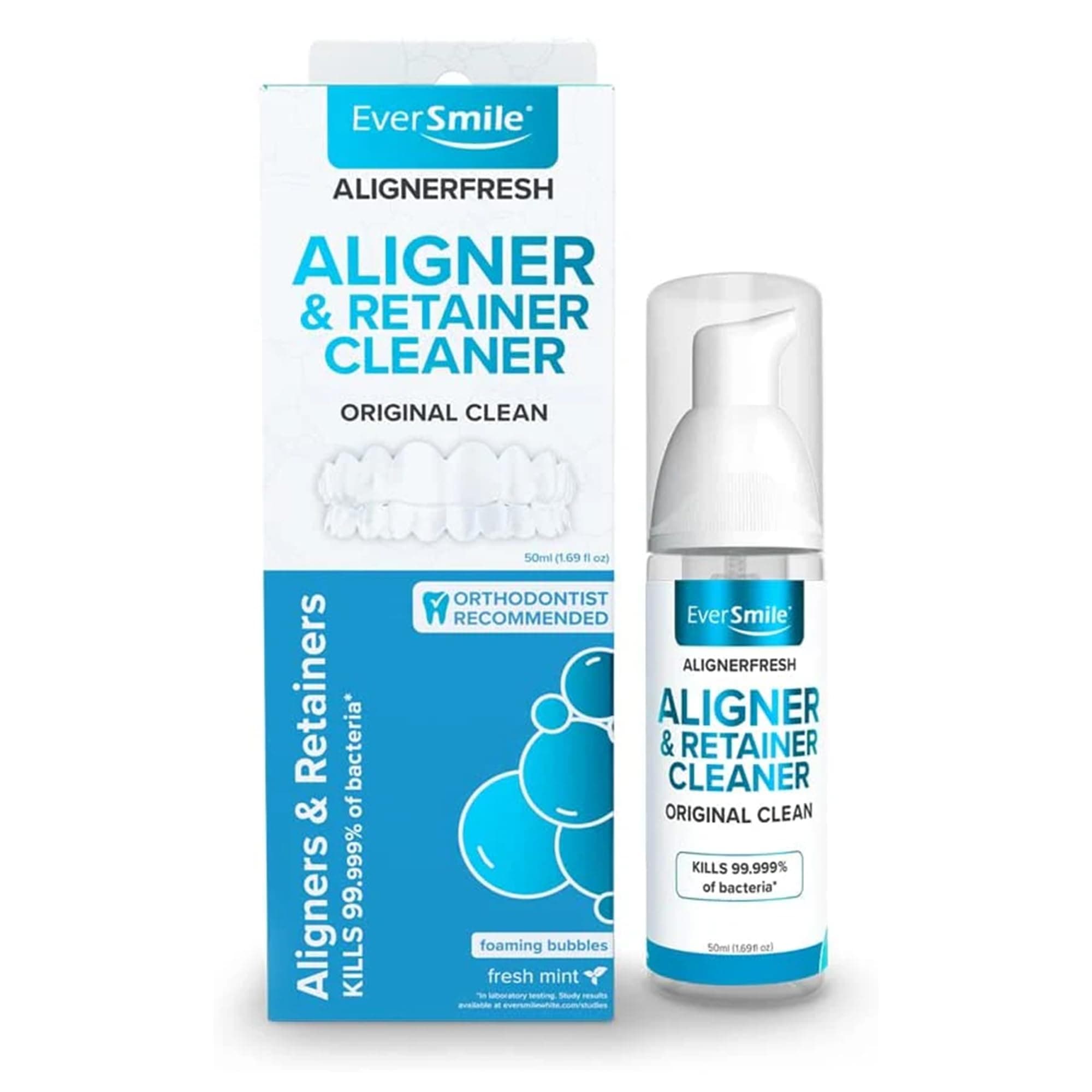 AlignerFresh Original Clean Foam – Cleaner Compatible w/Invisalign and All Clear Aligners & Retainers – Eliminates Bacteria, Whitens Teeth, Fights Bad Breath – 50ml (1 Pack)