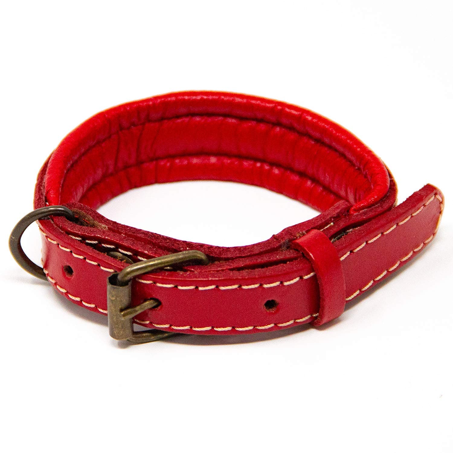 Padded Dog Collar - Best Full Grain Heavy Duty Genuine Leather Collar - Red - Extra Small