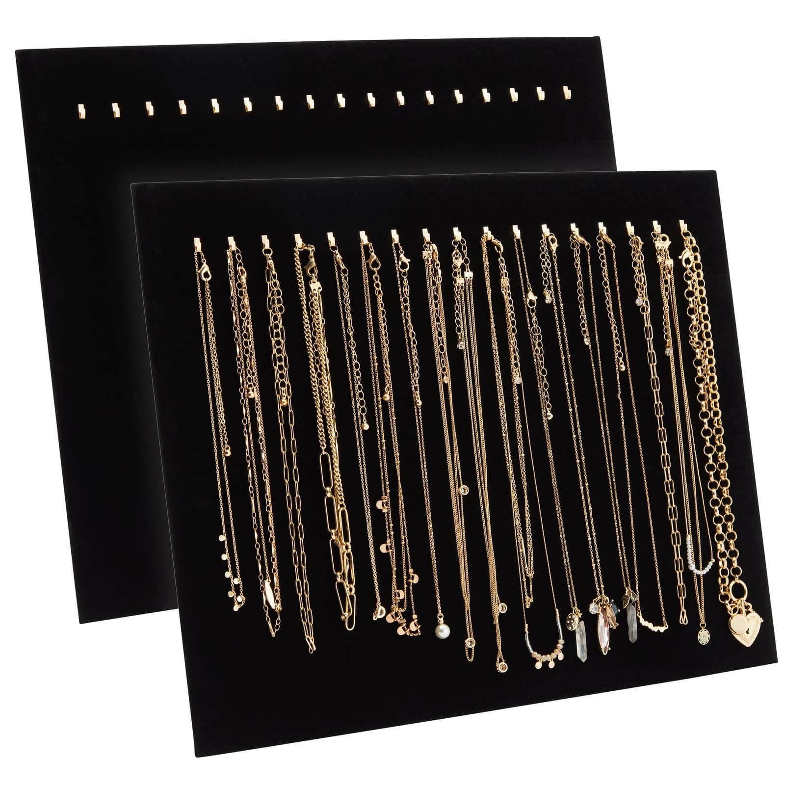 2 Pack Jewelry Display for Selling, Black Velvet Boutique Necklace Stands Boards with Hooks for Pop Up Shop (15 x 12 x 4.5 In)