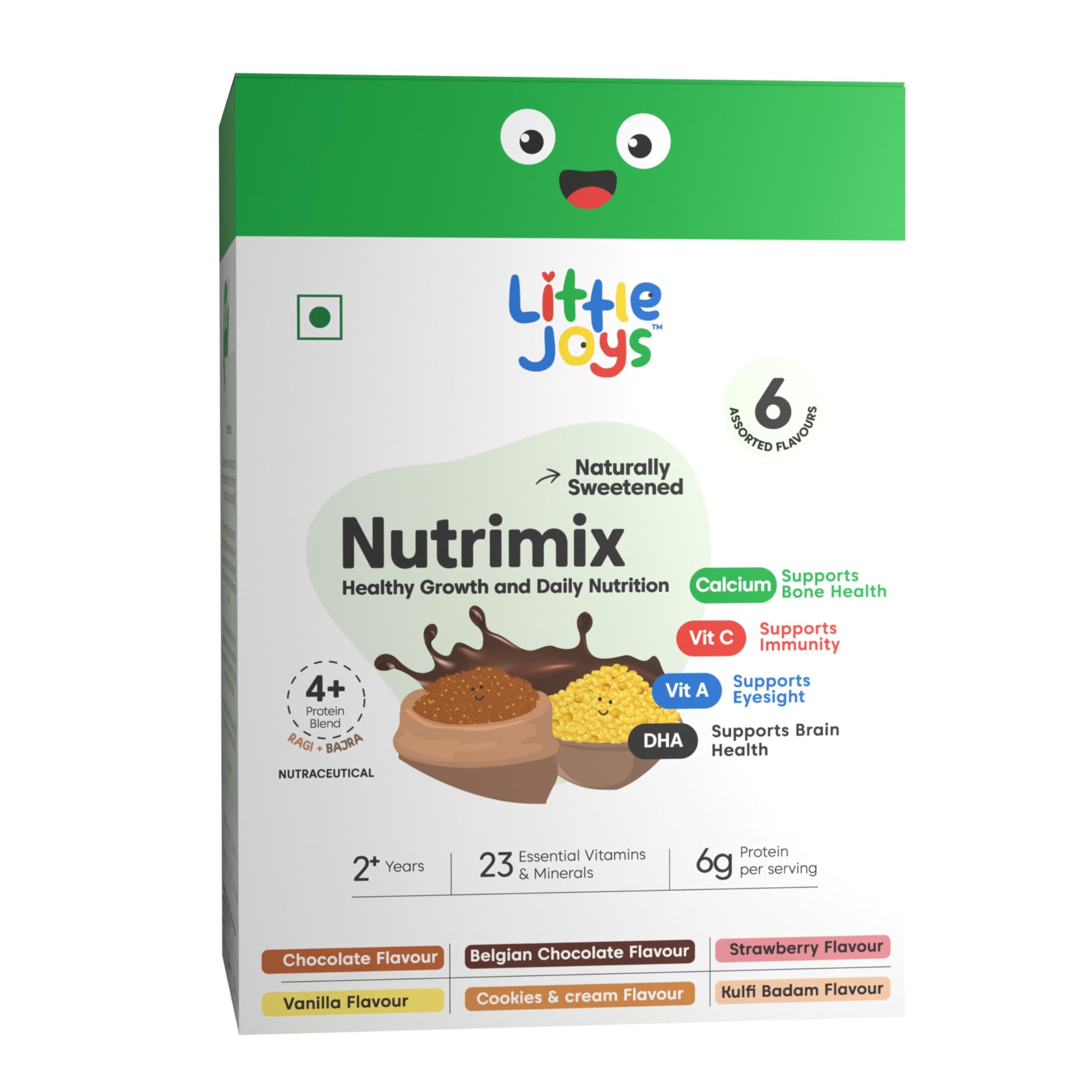 Nutrimix Nutrition Powder Trial Box | 6 Flavours | 2-6 Years | Zero Refined Sugar | Supports Overall Health & Boosts Immunity | With Ragi, Bajra, Almonds & Oats| 120 Grams