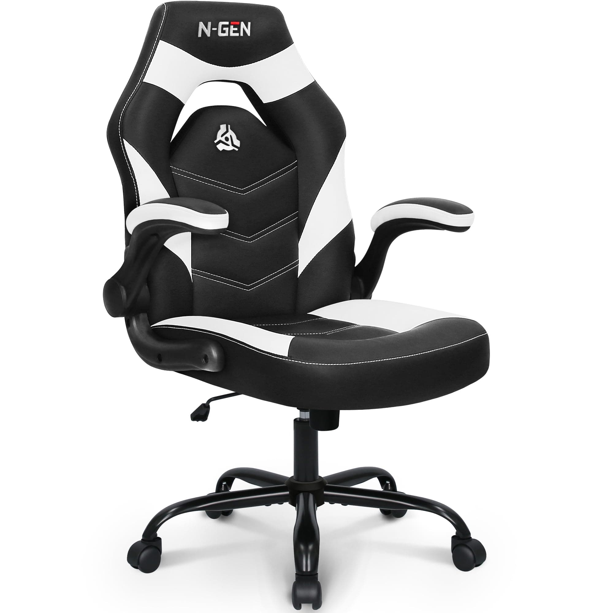 NEO CHAIR N-GEN Video Gaming Computer Ergonomic Office Desk with Lumbar Support Flip Up Arms Adjustable Height Swivel P2U Leather Executive with Wheels for Adults Women Men (White)