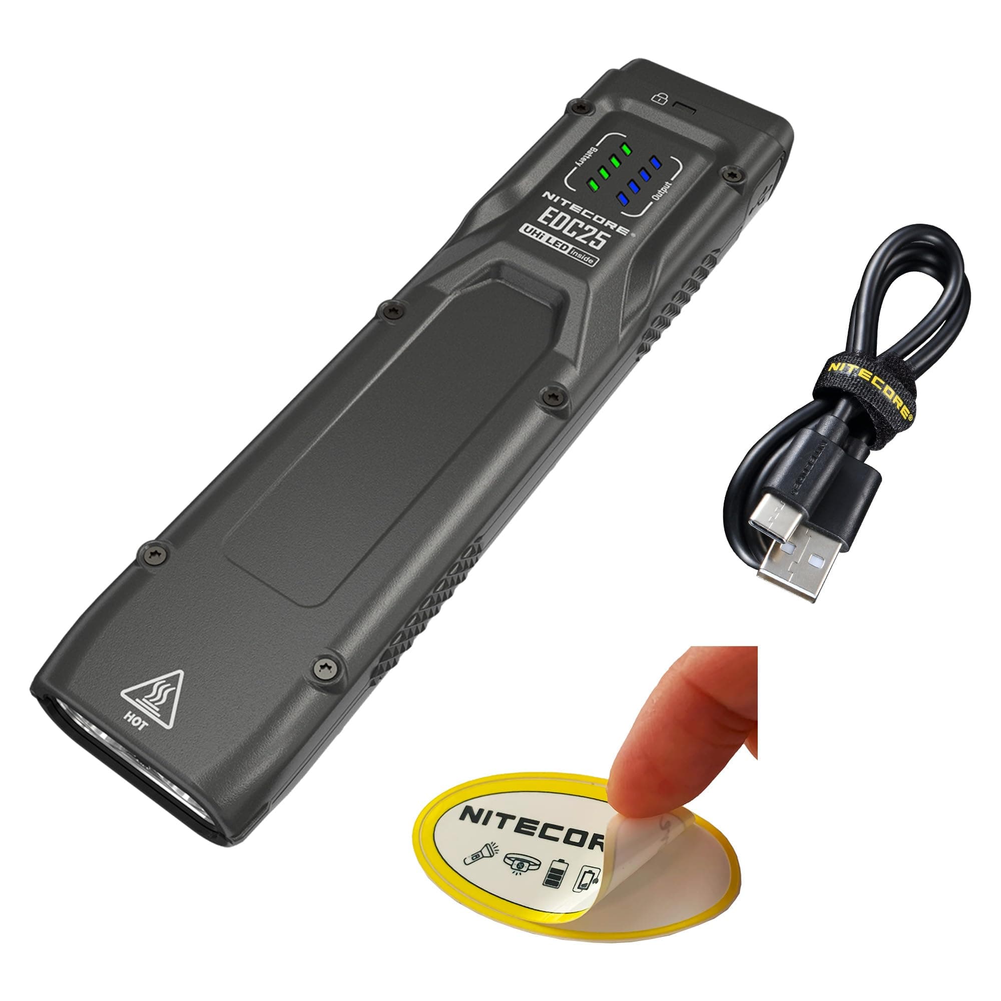 EDC25 EDC Flashlight, 3000 Lumen Slim Flat Shape USB-C Rechargeable Lightweight for Everyday Carry with Clip, and NitecoreSt Sticker