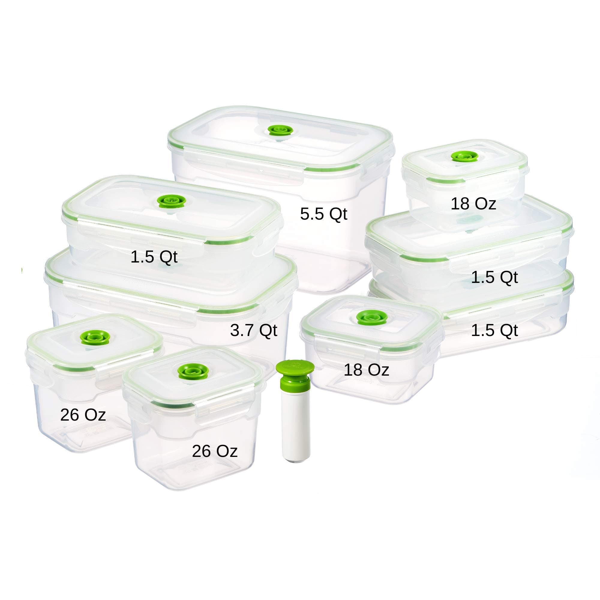 Lasting Freshness Vacuum Seal Food Storage Containers - Deep Freezer Food Sealer - Hand Held Vacuum Food System - Quick Seal Marinator - Rectangle - 19Pc - Green Color
