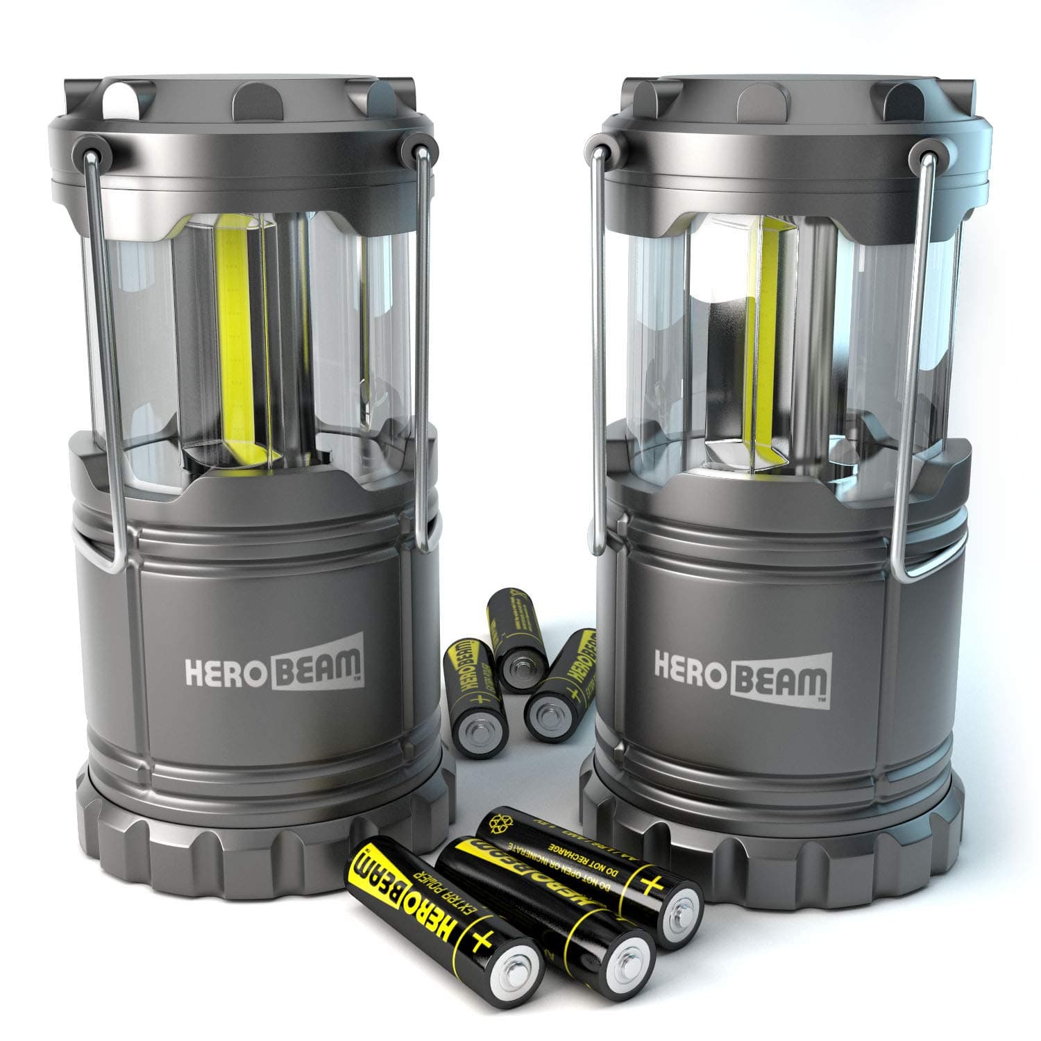 HeroBeam® 2 x LED Lantern - THE ORIGINAL Collapsible Tough Lamp with Magnetic Base - Batteries Included - Great Light for Camping, Fishing, Garden, Festivals - UK COMPANY