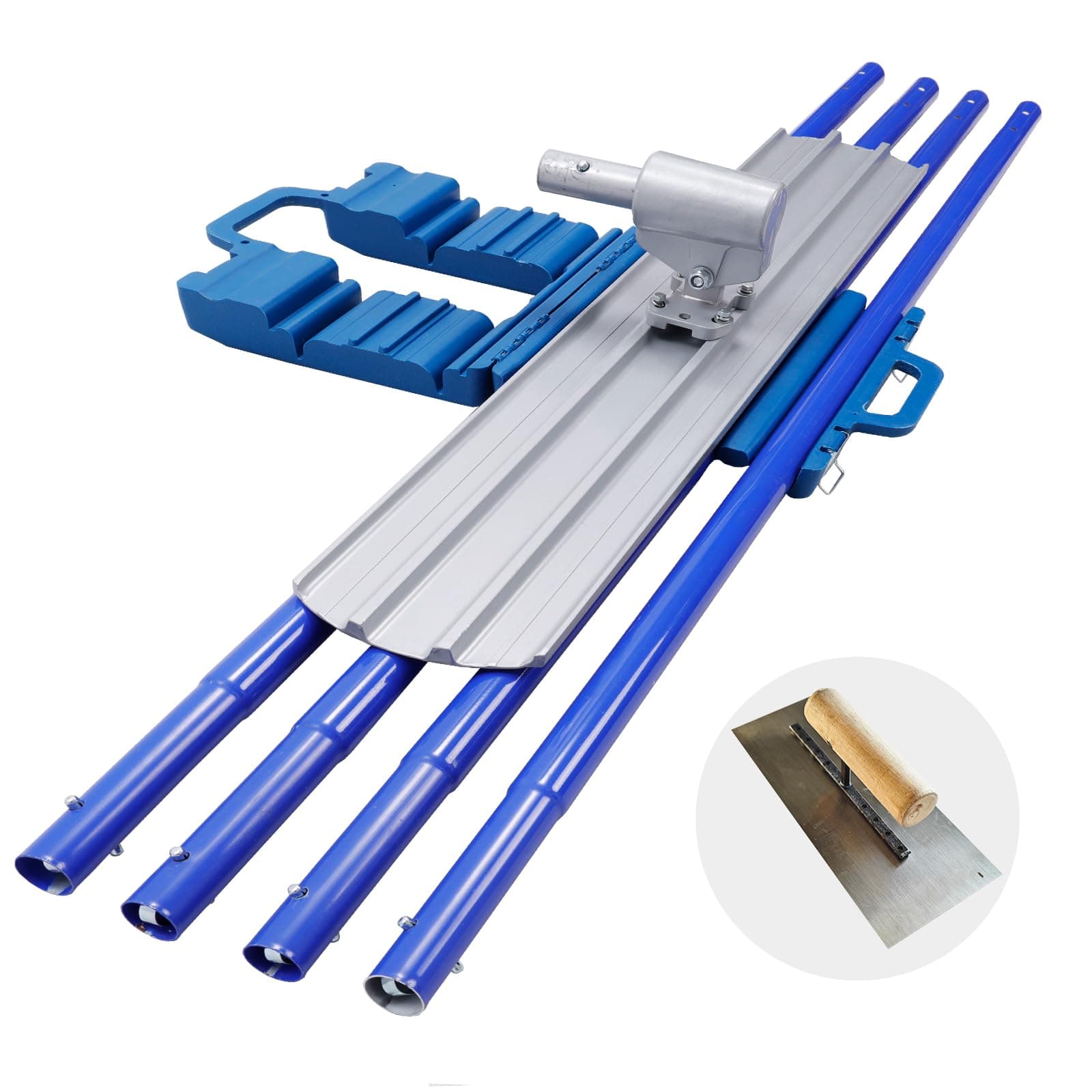 Bull Float Aluminum Magnesium Alloy Concrete Float 48 x 8" Round End blade Concrete Float Tool Cement Tool Bull Concrete Kit with 4 Float Handles Bracket Concrete Tools Finishing (57''x4 Handle)