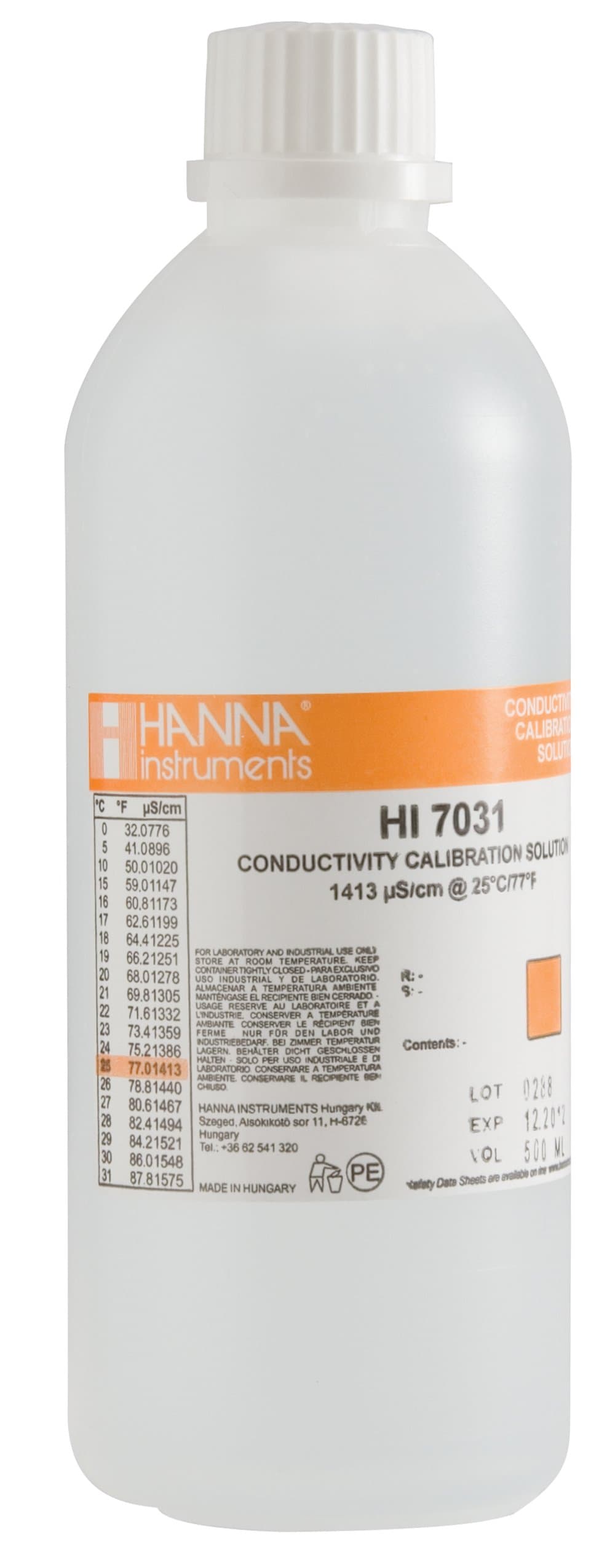 HI7031L 1413 µs/cm Conductivity Calibration Solution, 500mL Bottle