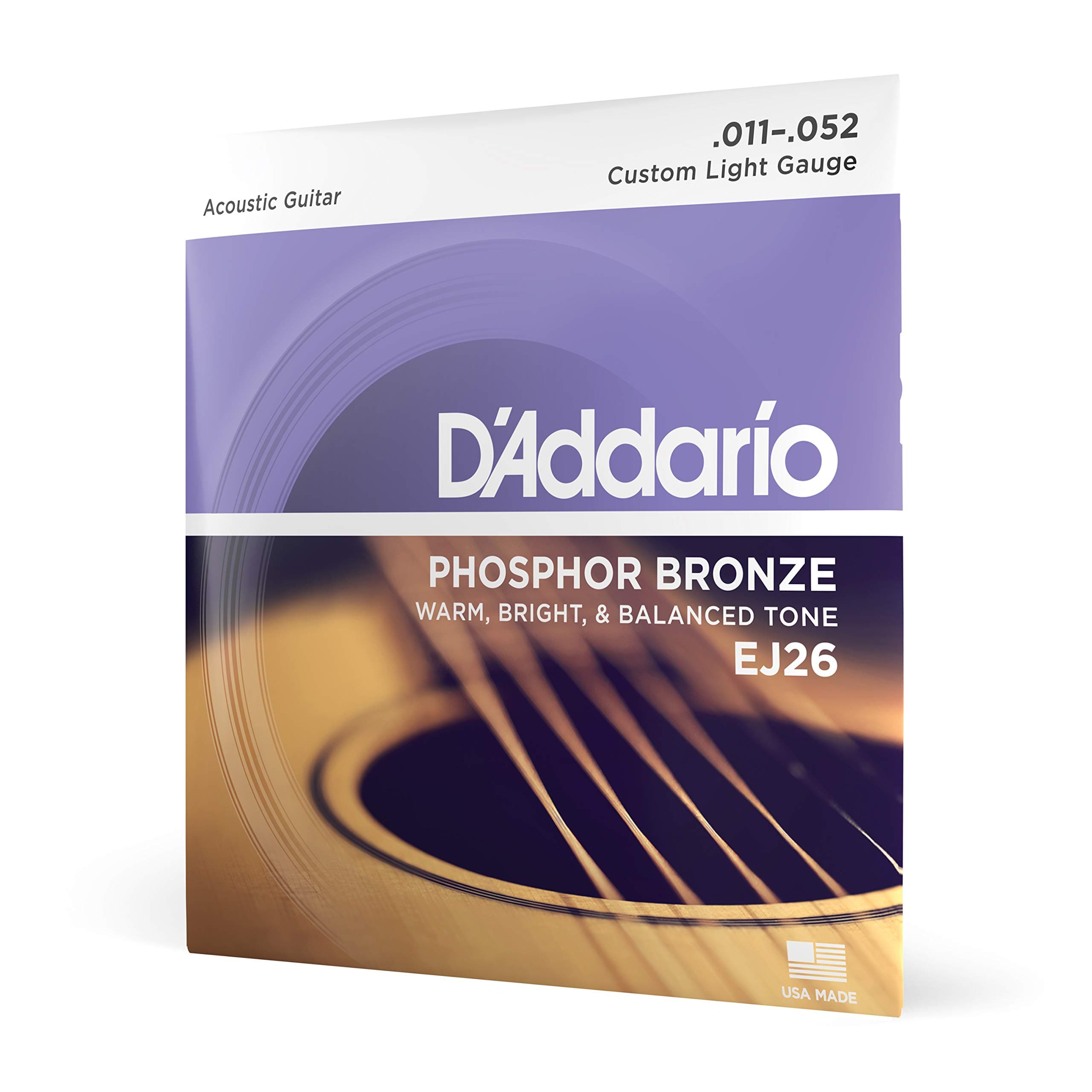 Guitar Strings - Phosphor Bronze Acoustic Guitar Strings - EJ26 - Rich, Full Tonal Spectrum - For 6 String Guitars - 11-52 Custom Light