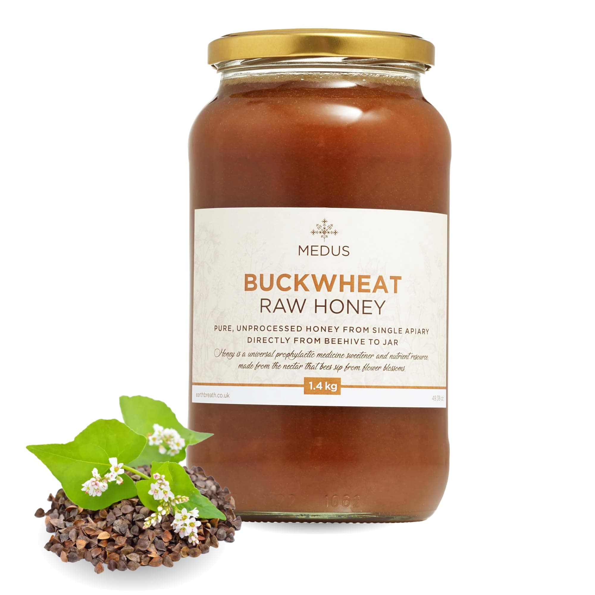 Earthbreath Buckwheat Raw Honey 1.4kg - Pure, Dark, Unpasteurised, Unfiltered and Natural Honey - Natural Healthy Sweetener for Cooking, Tea, Coffee, Milk, Juice, Hot and Cold Drinks
