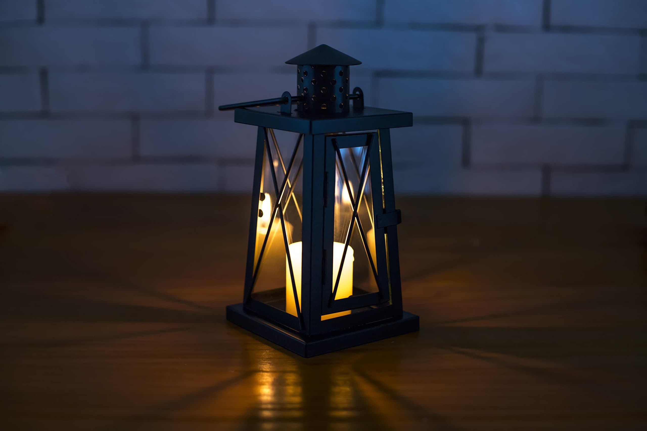 Outdoor & Indoor Black Lighthouse Decorative Candle Holder Lanterns 8.46" High Clear Iron & Glass Ideal for Family, Friends without Candle