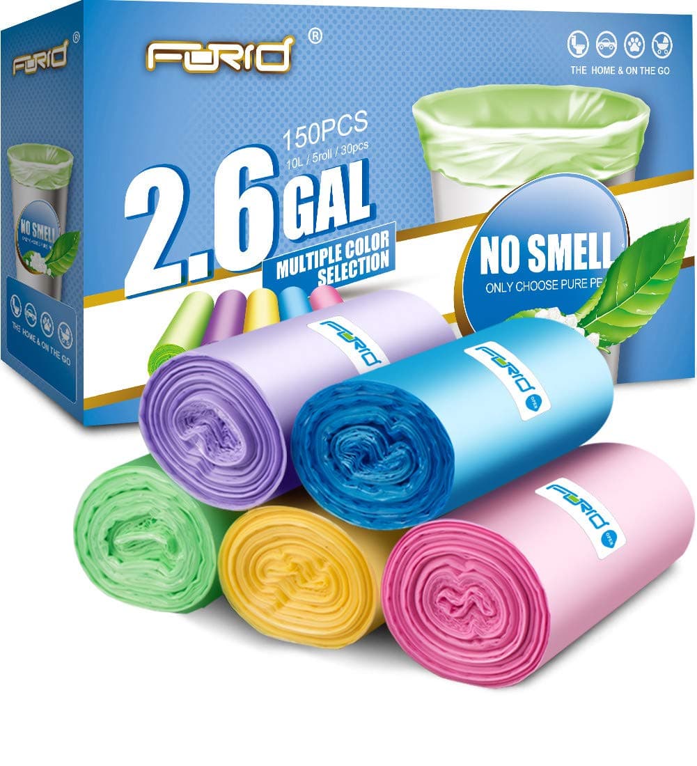 FORID Small Trash Bags,2.6 Gallon Garbage Bags Bathroom Trash can Liners for Bedroom Home Kitchen 150 Counts 5 Color