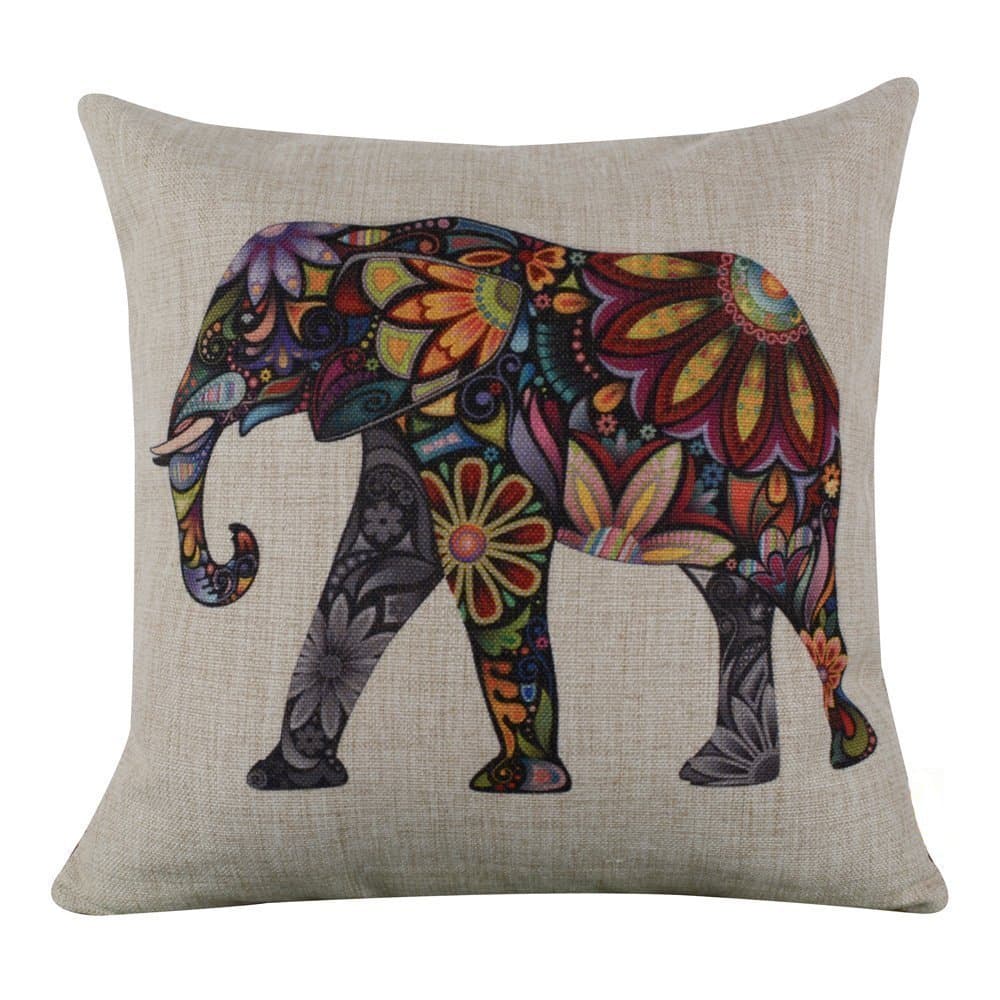 Littlekelly 18" x 18" Bright Color Flower Elephant Burlap Pillow Cases Cushion Covers