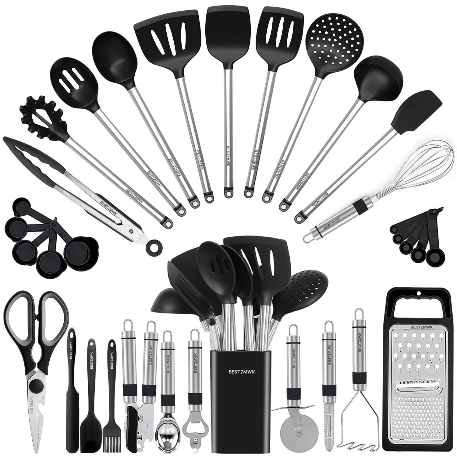 Kitchen Utensil Set-Silicone Cooking Utensils-33 Kitchen Gadgets & Spoons For Nonstick Cookware-Silicone And Stainless Steel Spatula Set-Best Kitchen Tools, Useful Pots And Pans Accessories
