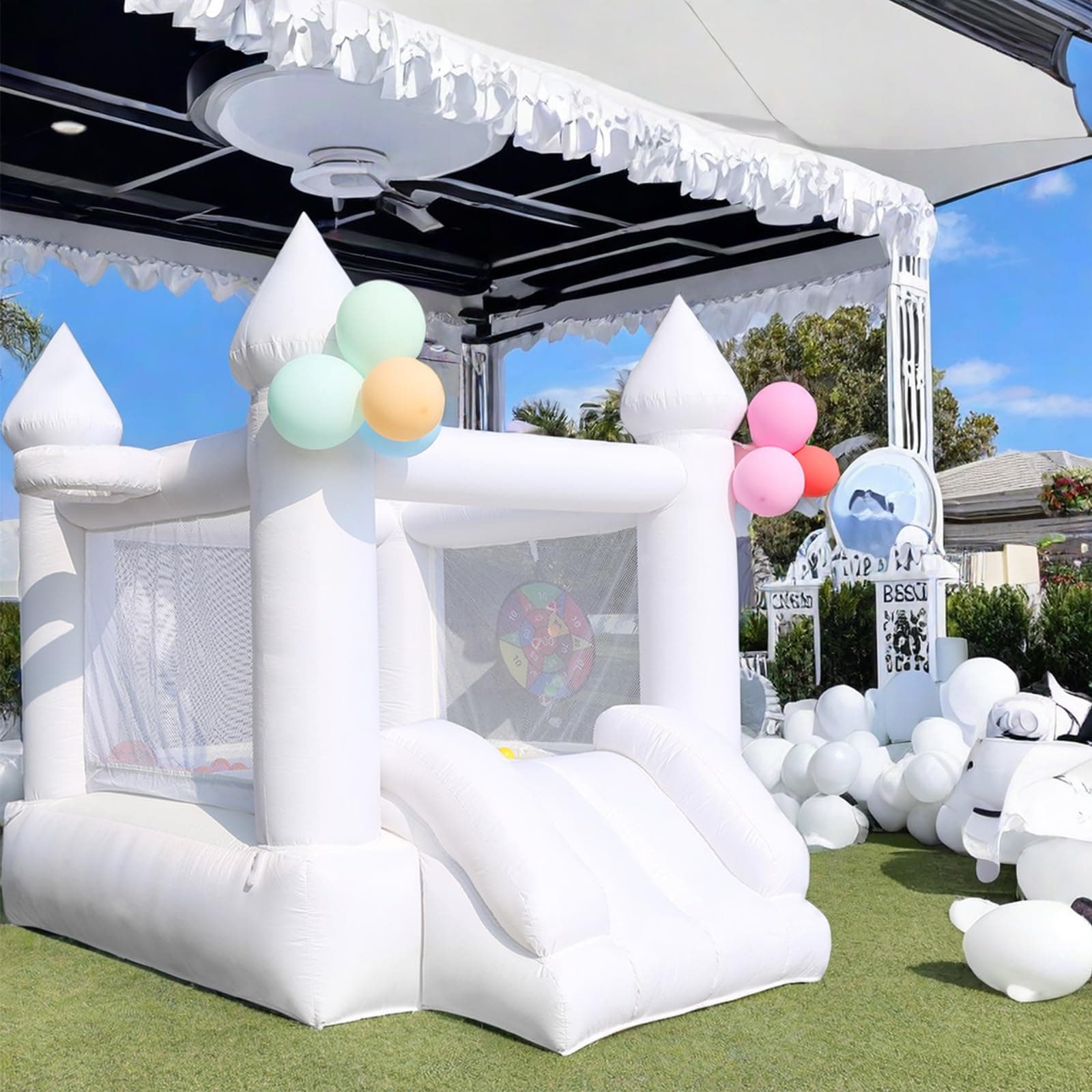 Felizhus White Bounce House, Inflatable Trampoline with Blower, White Bounce House for Kids, Made of Extra Thick Material, Durable