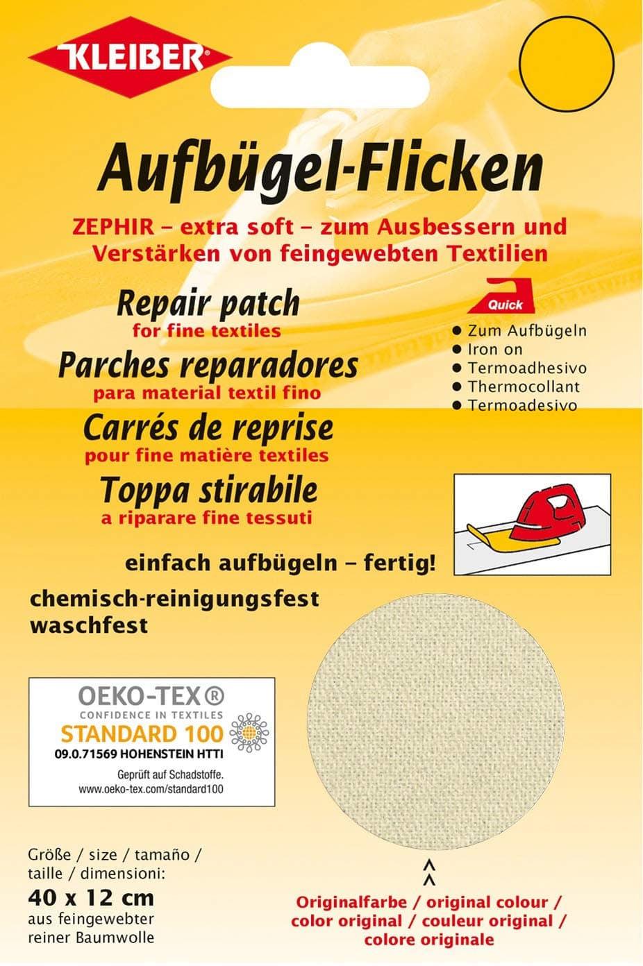 Kleiber 40 x 12 cm Cotton Iron on Repair Patch for Fine Knit Textiles, Cream