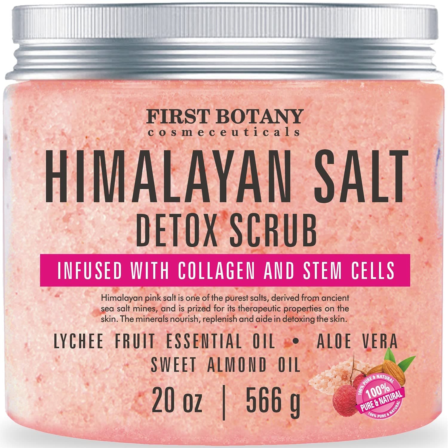 First Botany Himalayan Salt Body Scrub with Collagen & Stem Cells, Natural Exfoliating Salt Scrub Body & Face Souffle (20 oz)