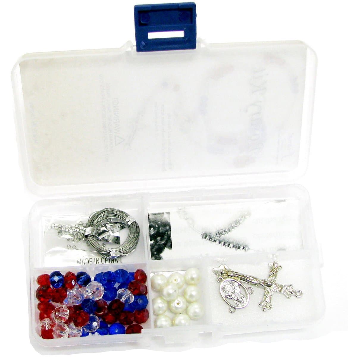 Linpeng International Inc Crystal & Pearl Rosary Bead Kit-Red, White & Blue Crystals W/Pearls