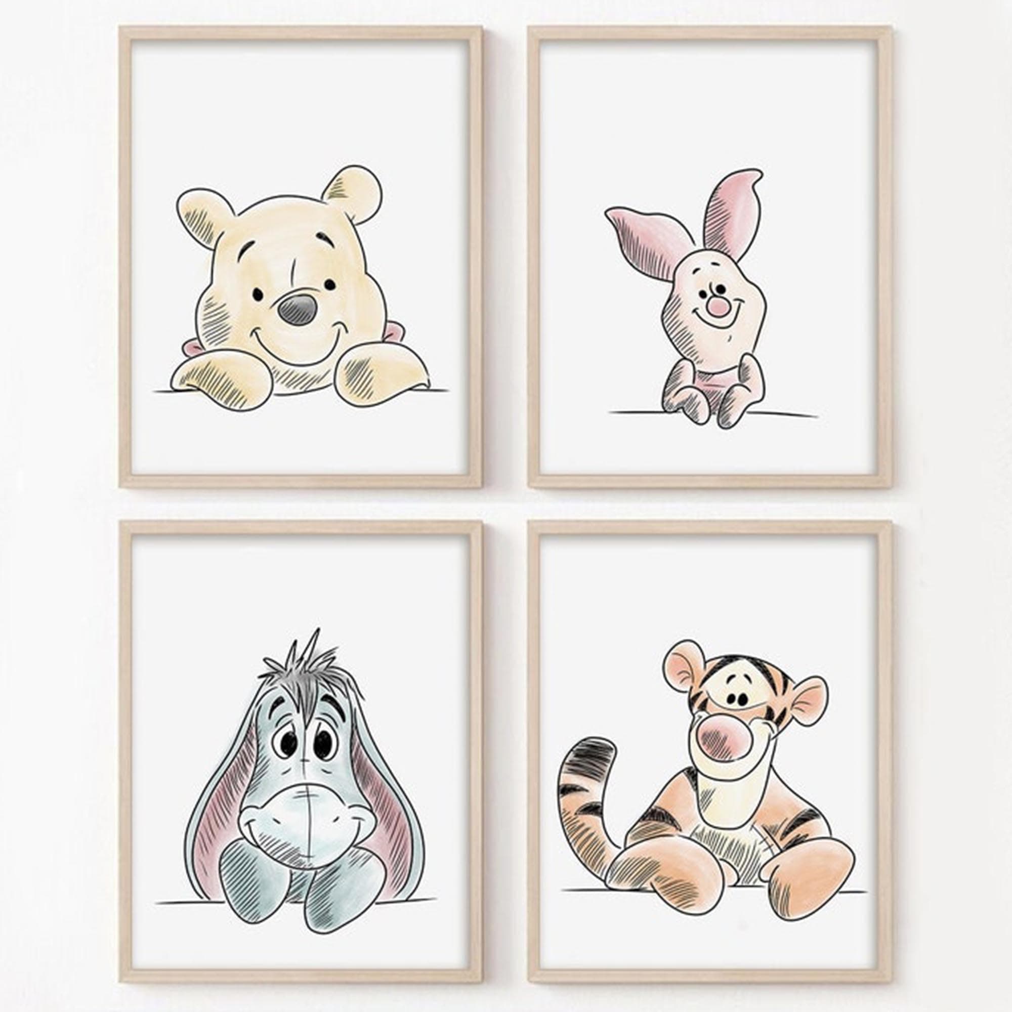 Winnie the Pooh Set of 4 Wall Art Prints, Kids Room Decor, Nursery, Baby Shower Gifts, Pooh Bear, Piglet, Tiger, Eeyore (A4-21.0 x 29.7cm)