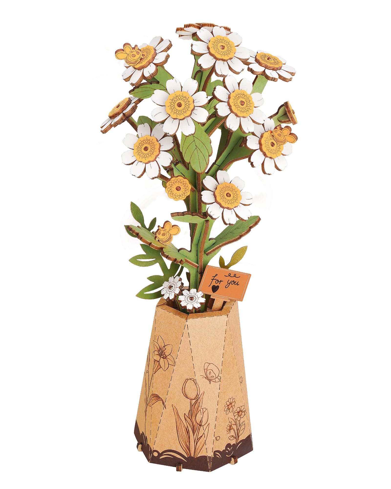 Rolife 3D Wooden Puzzle Flowers Bouquet Wooden Bloom Craft Model Kits for Adults Eternal Flowers Romantic Gift for Her Women Mom Christmas/Birthday/Valentine's Day/Mother's Day (Chamomile)