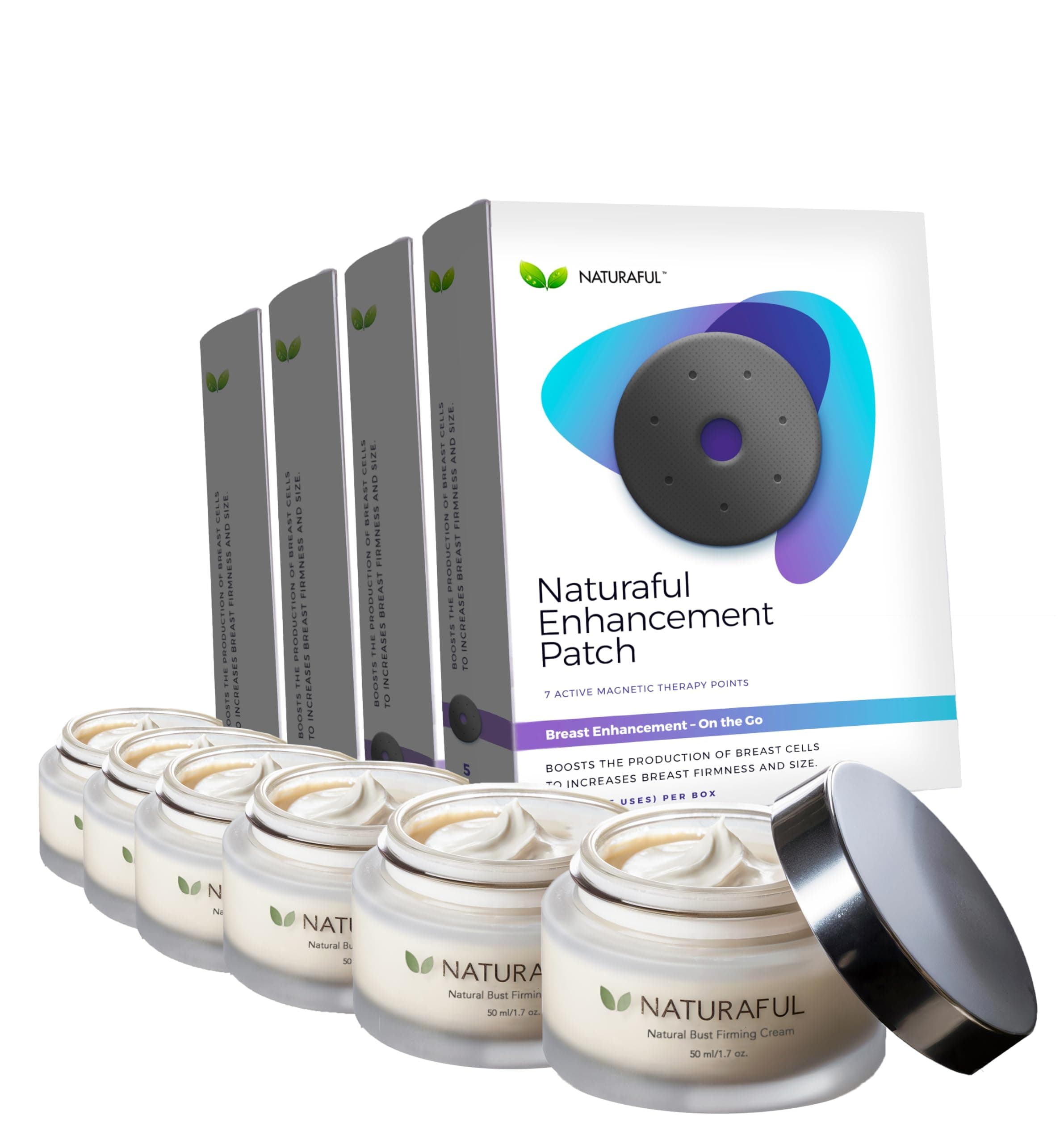 6 PACK NEW NATURAFUL - Breast Enhancement Cream & Enhancement Patch BUNDLE - Natural Breast Enlargement, Firming and Lifting | Includes Handbook | $858 Value