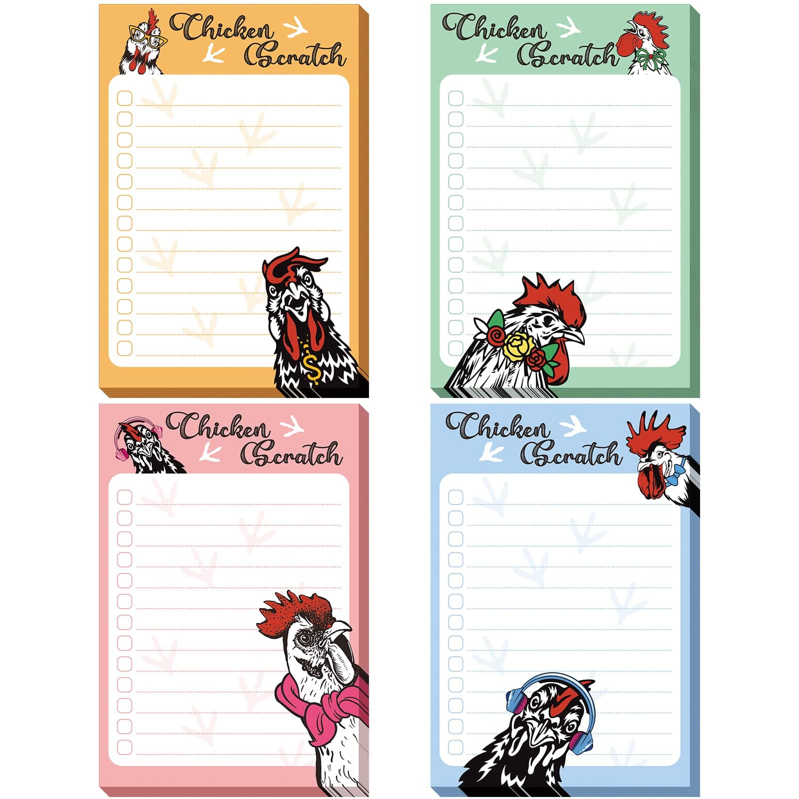 4 Pads Chicken Sticky Notes 4" x 6" Funny Animal Sticky to Do Notepad Chicken Lover Gifts for Rooster Chick Barn Office School Decor, 200 Sheets
