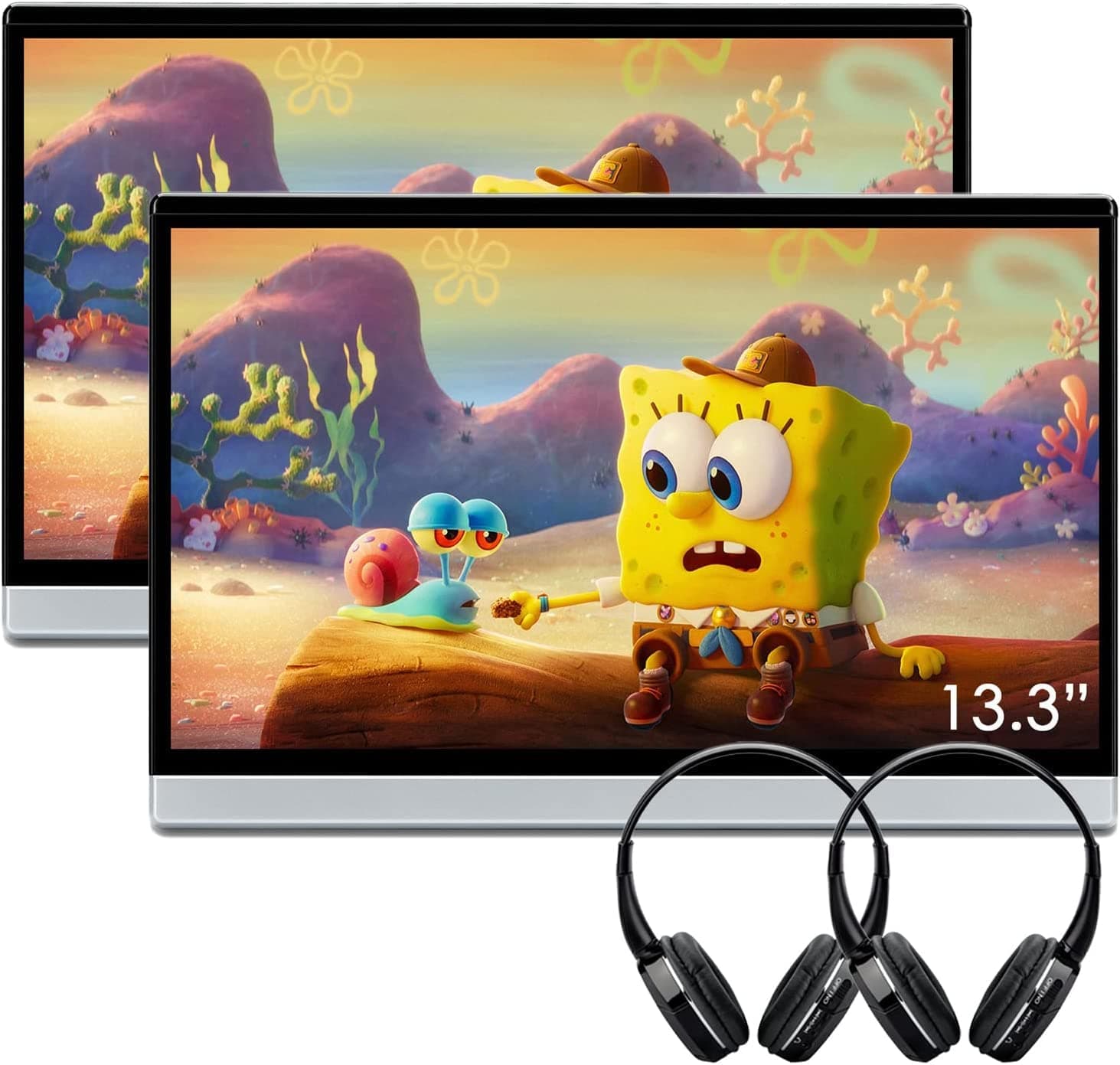 XTRONS 2pcs 13.3 Inch Android Car Headrest Monitor for Back Seat IPS Touch Car Screen TV Tablet 32GB Portable Video Player Support Netflix/YouTube, Screen Mirroring HD Input WIFI