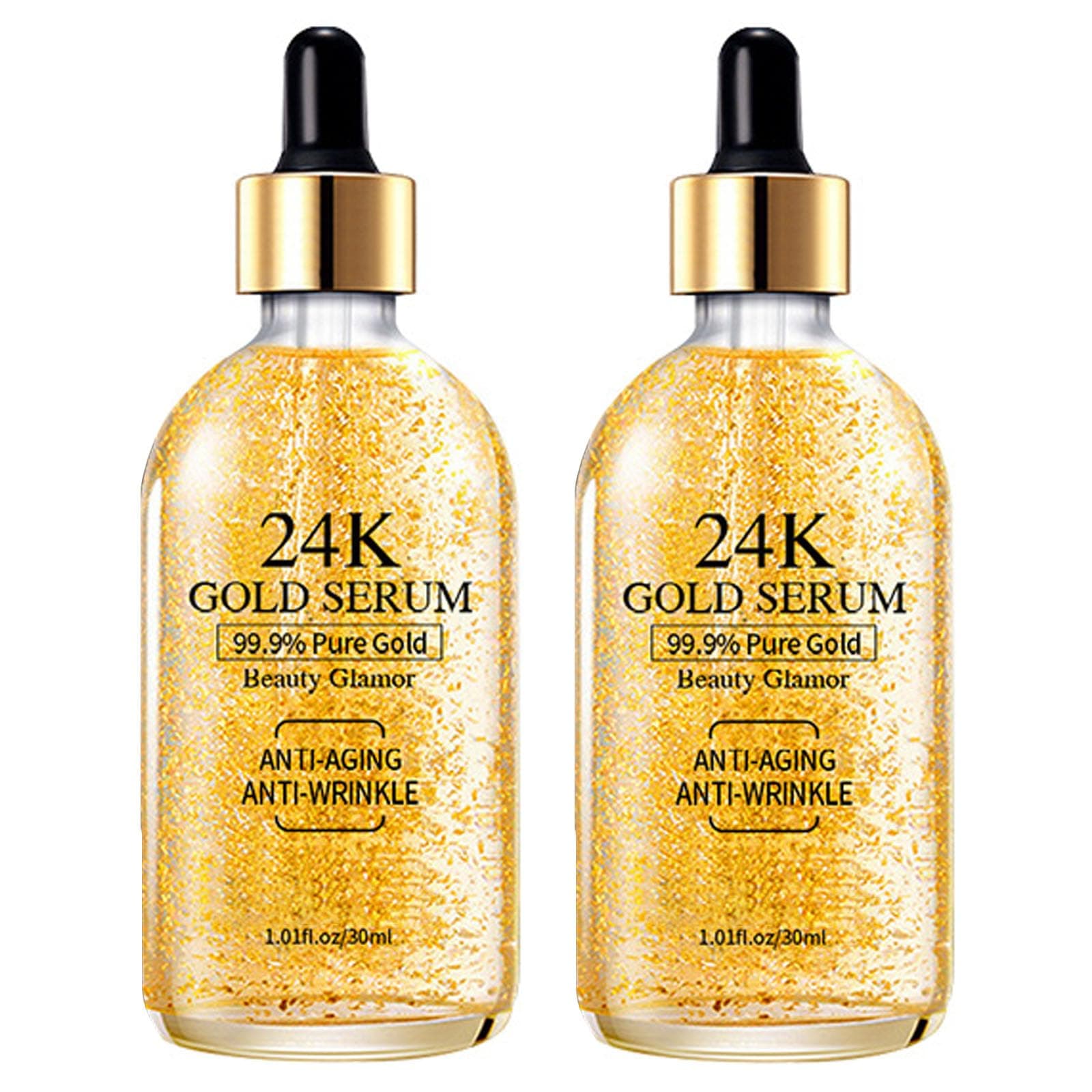 24K Gold Serum for Face, 2Pack Skin Tone Even Anti Aging Moisturizer with Vitamin,Skin Care Glow Collagen Booster Serum Hyaluronic Acid for Dark Spots & Fine Lines, 2.02fl oz
