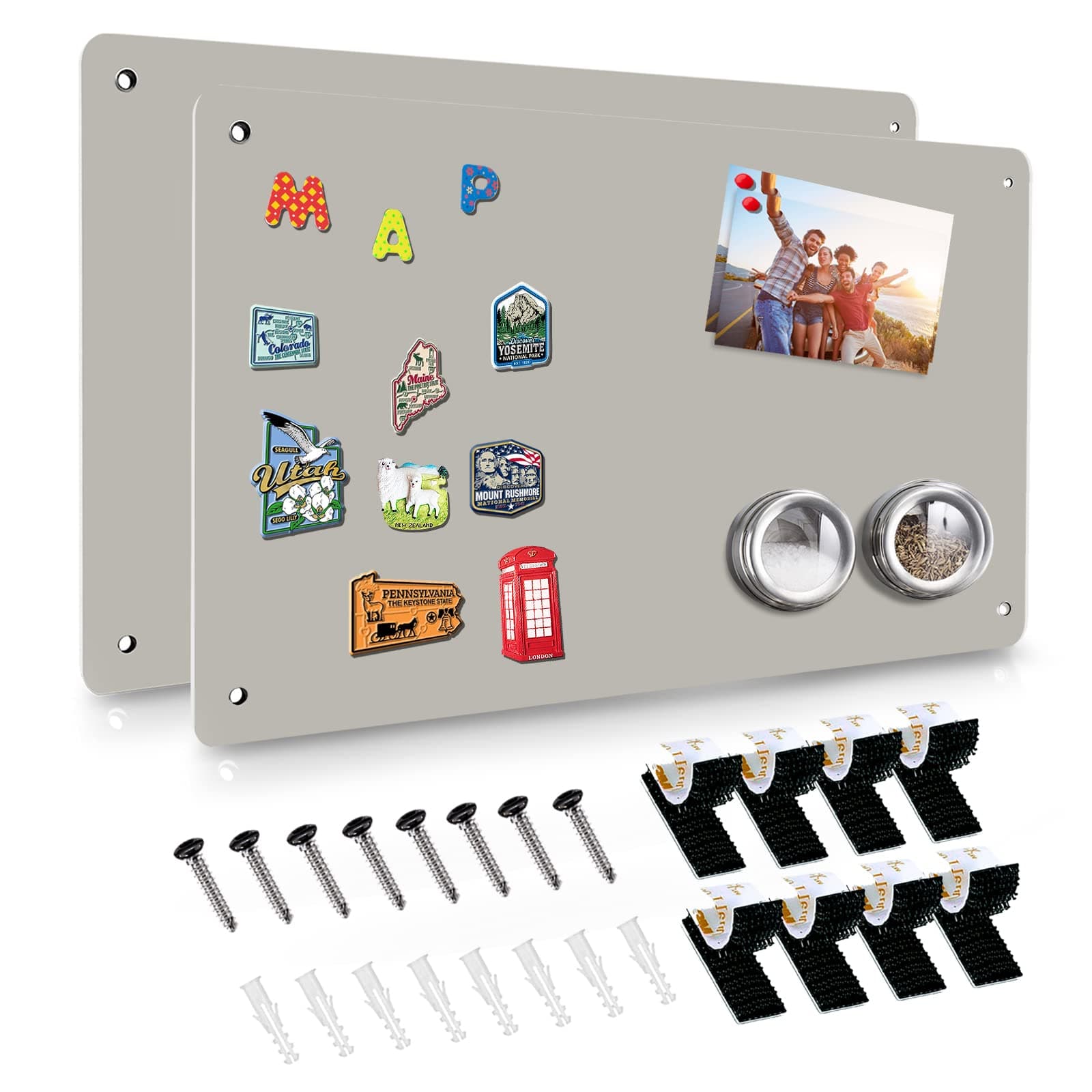 2Pack Magnetic Board,17.5" x 11.4" Magnet Bulletin Board to Display Magnetic Notes, Poetry, Photos, Suitable for Wall, Refrigerator, Cabinet etc, Come with 8 Pcs Dual Lock Tape and Screws (Gray)