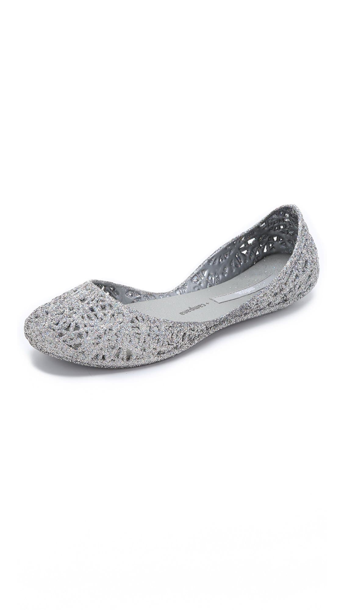 Melissa Women's Campana Zig Zag II Flats, Silver Glitter, 7 M US