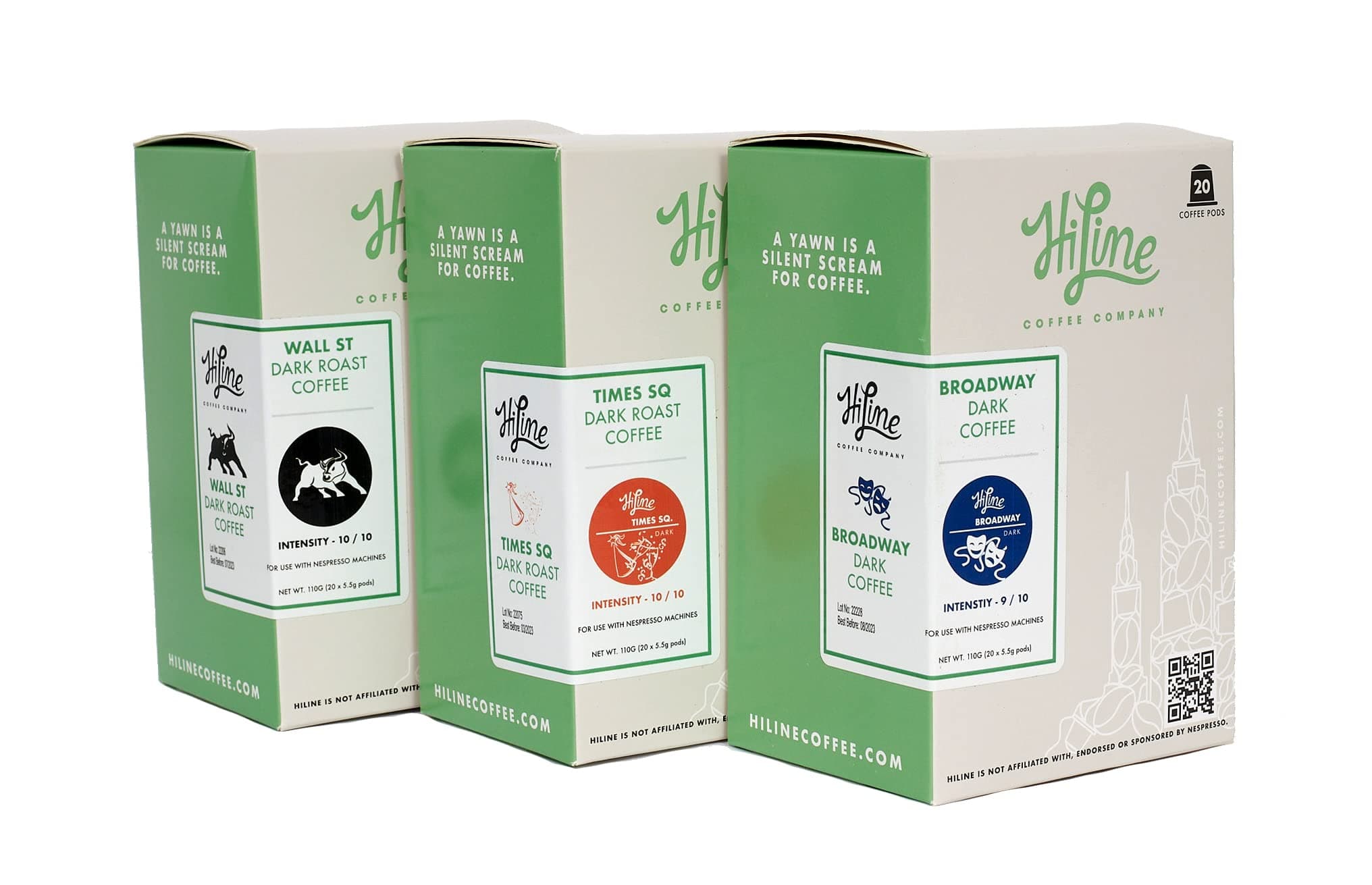 HiLine Espresso Coffee Pods Variety Pack, Dark Roast, 20 Count (Pack of 3), Single Cup Espresso Capsules, Compatible with Nespresso Original Brewers