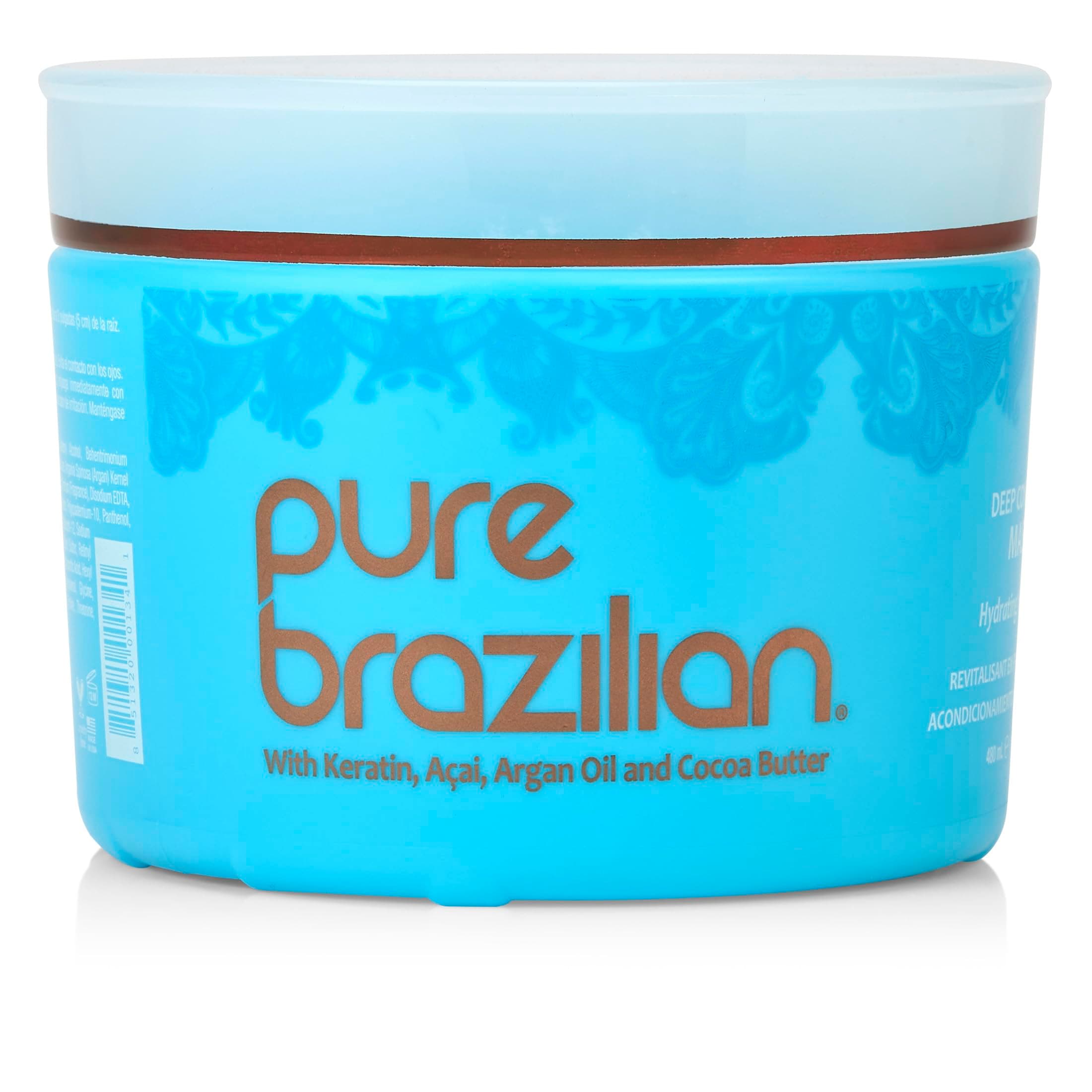 Pure Brazilian Deep Conditioning Masque - Deep Conditioner Hair Treatment with Brazilian Keratin, Acai, and Arginine - 16 Fl Oz