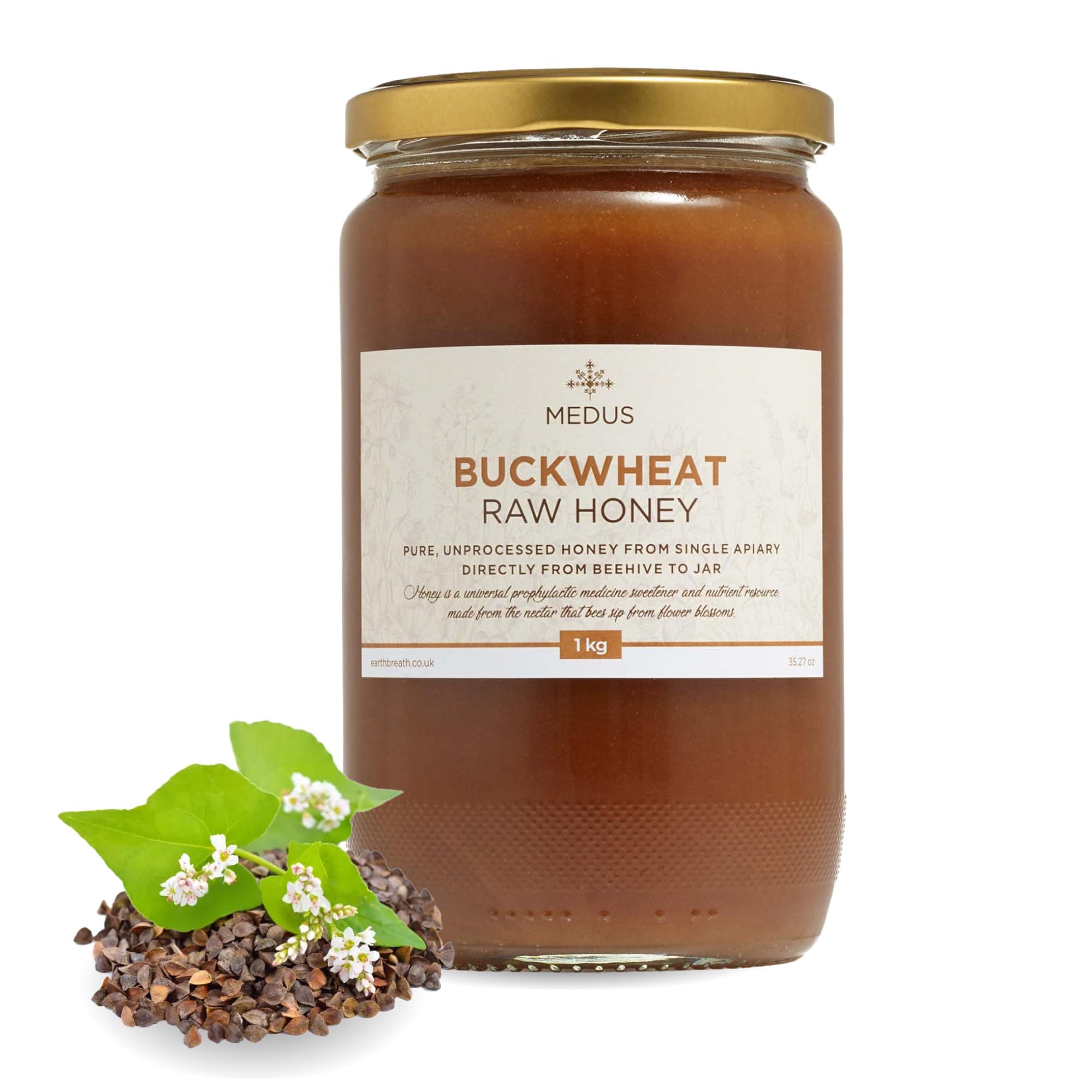 Buckwheat Honey 1 kg - Pure, Dark, Unpasteurised, Unfiltered Raw Honey - Natural Healthy Sweetener for Cooking, Tea, Coffee, Milk, Juice, Hot and Cold Drinks