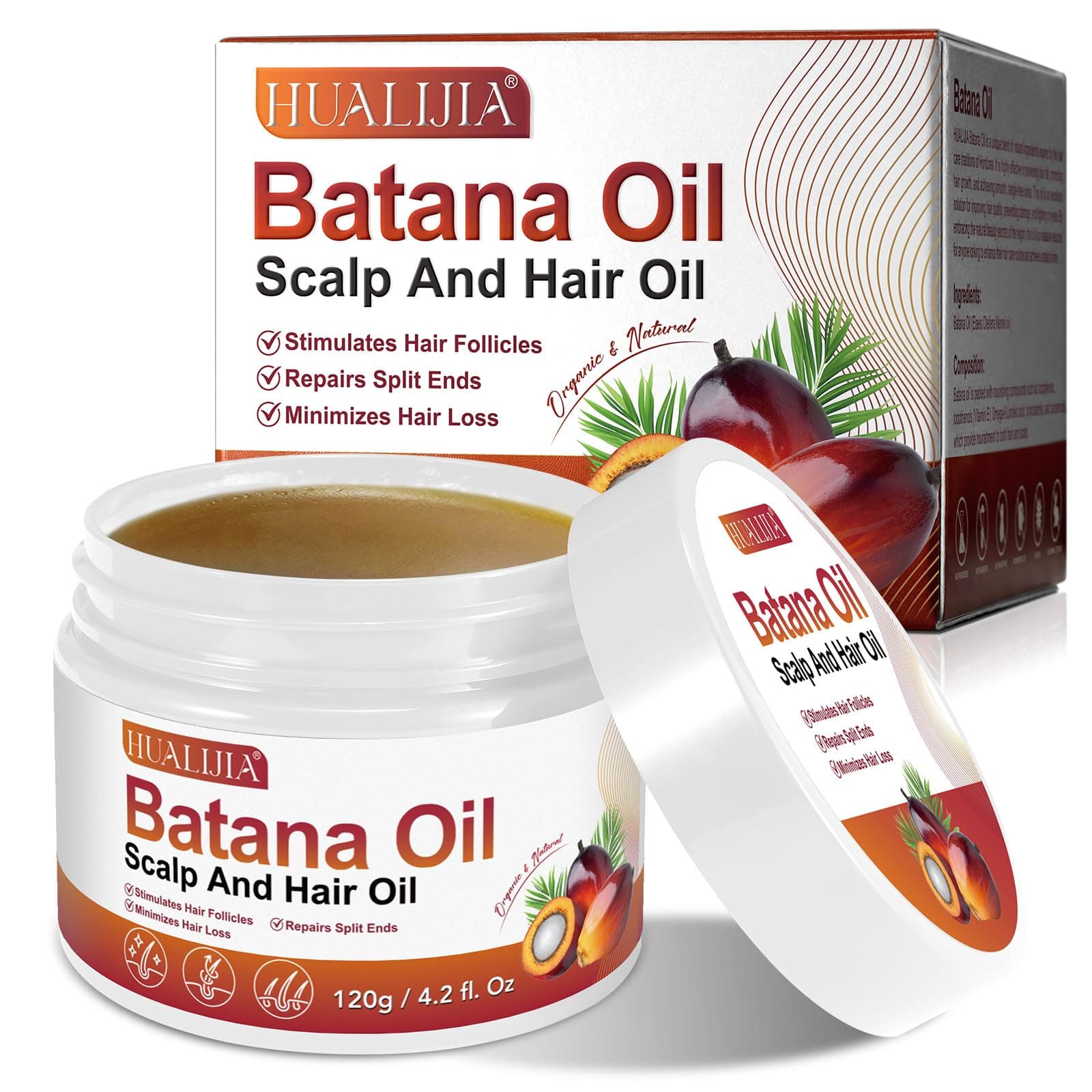 "HUALIJIA Raw Batana Oil for Hair Growth, Organic Dr. Sebi from Honduras - Prevent Hair Loss, Eliminates Split Ends and Enhances Hair Thickness for Men & Women 4.2 OZ"