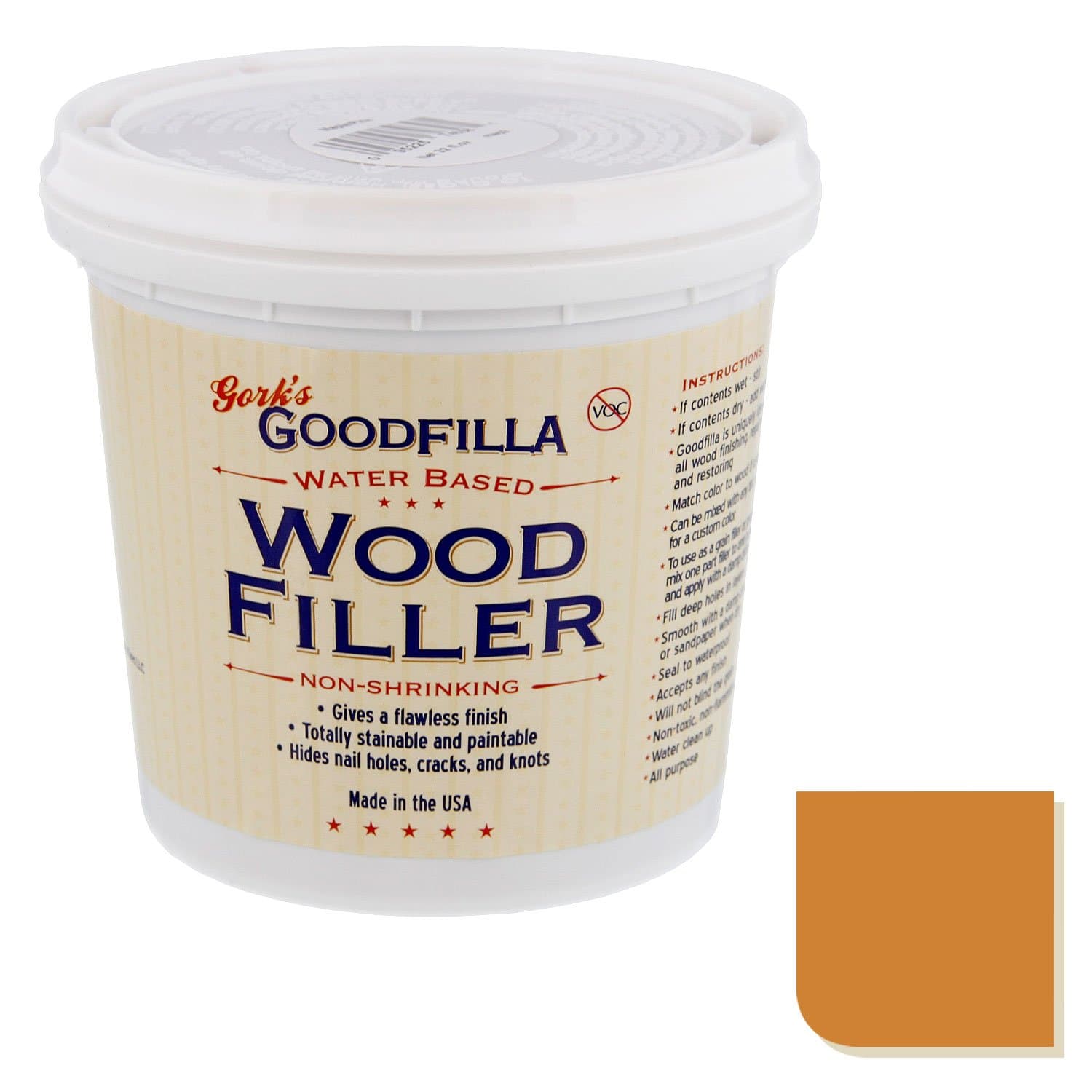 White Oak,1 Quart (3.7lbs) Wood and Grain Filler, Stainable, Sandable, Zero Waste, Non-Toxic, USA Made
