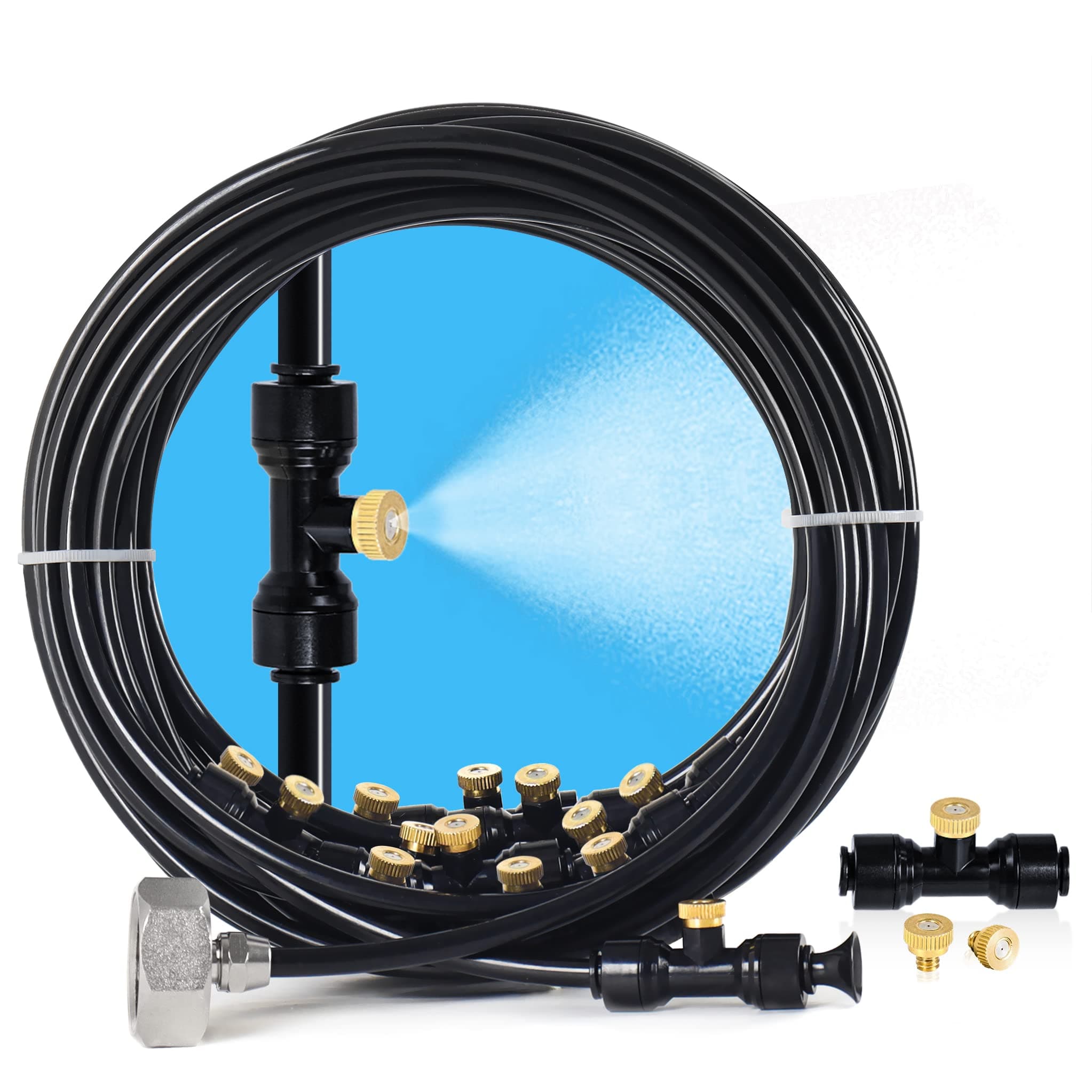 Bonviee Misters for Outside Patio, 59 FT Misting Cooling System for Patio, 59FT (18 M) Misting Line+20 Mist Nozzles+3/4" Brass Adapter, Outdoor Misters for Patio, Garden, Greenhouse