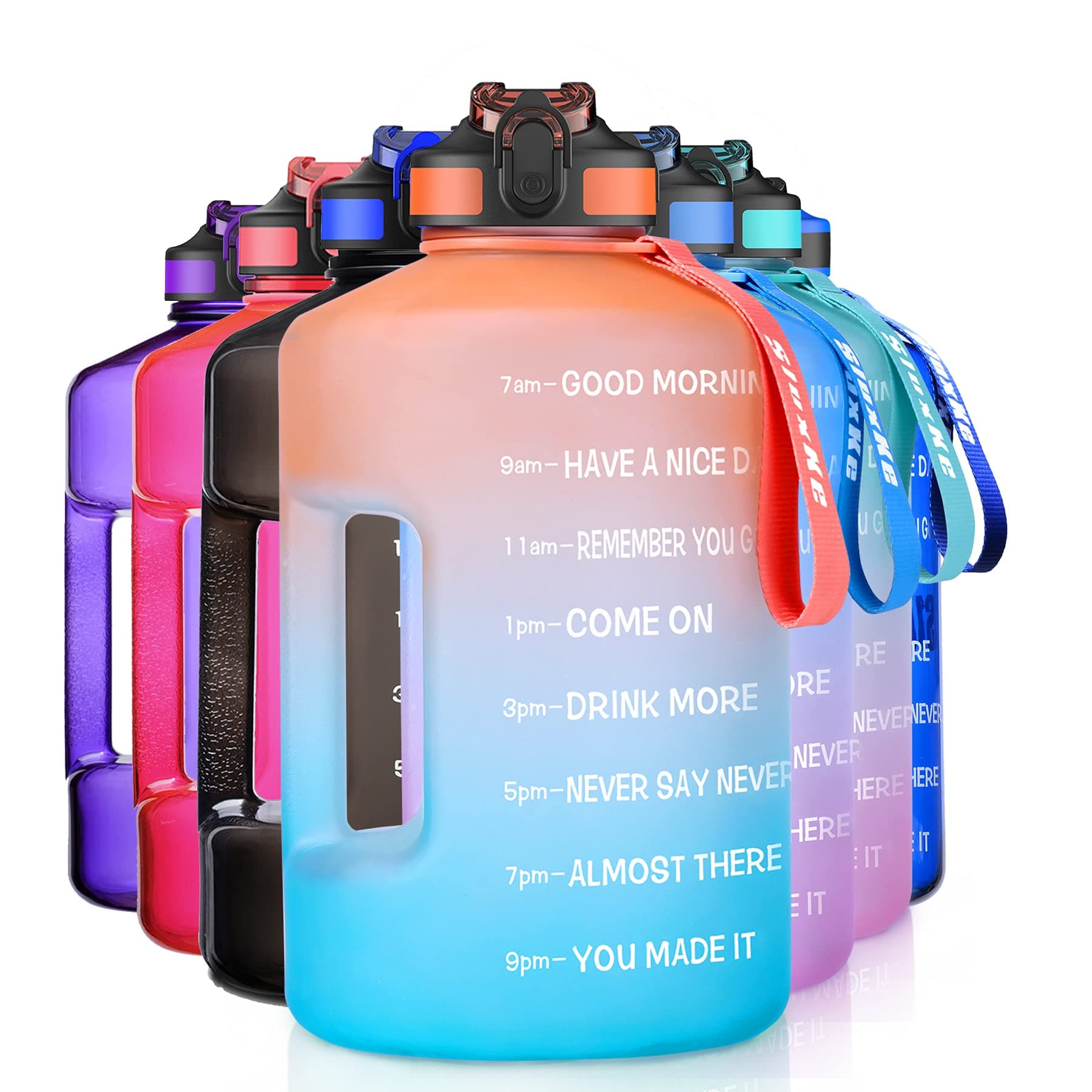 1 Gallon Motivational Sports Water Bottle with Time Marker, BPA Free 128oz Leak Proof Jug, Black, Plastic, 128 ounces, Fitness, Sports, Outdoor Activities