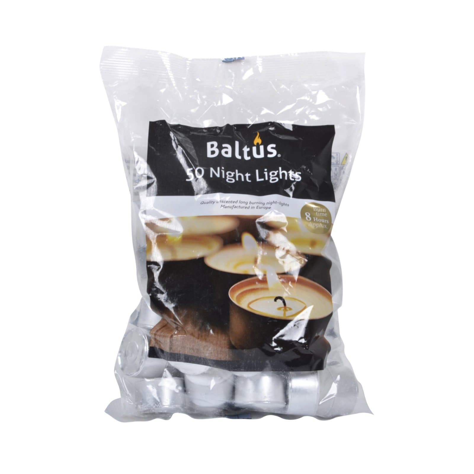 Baltus Pack of 50 Unscented Wax Night Lights Tealights Candles 8 Hour Burn Time