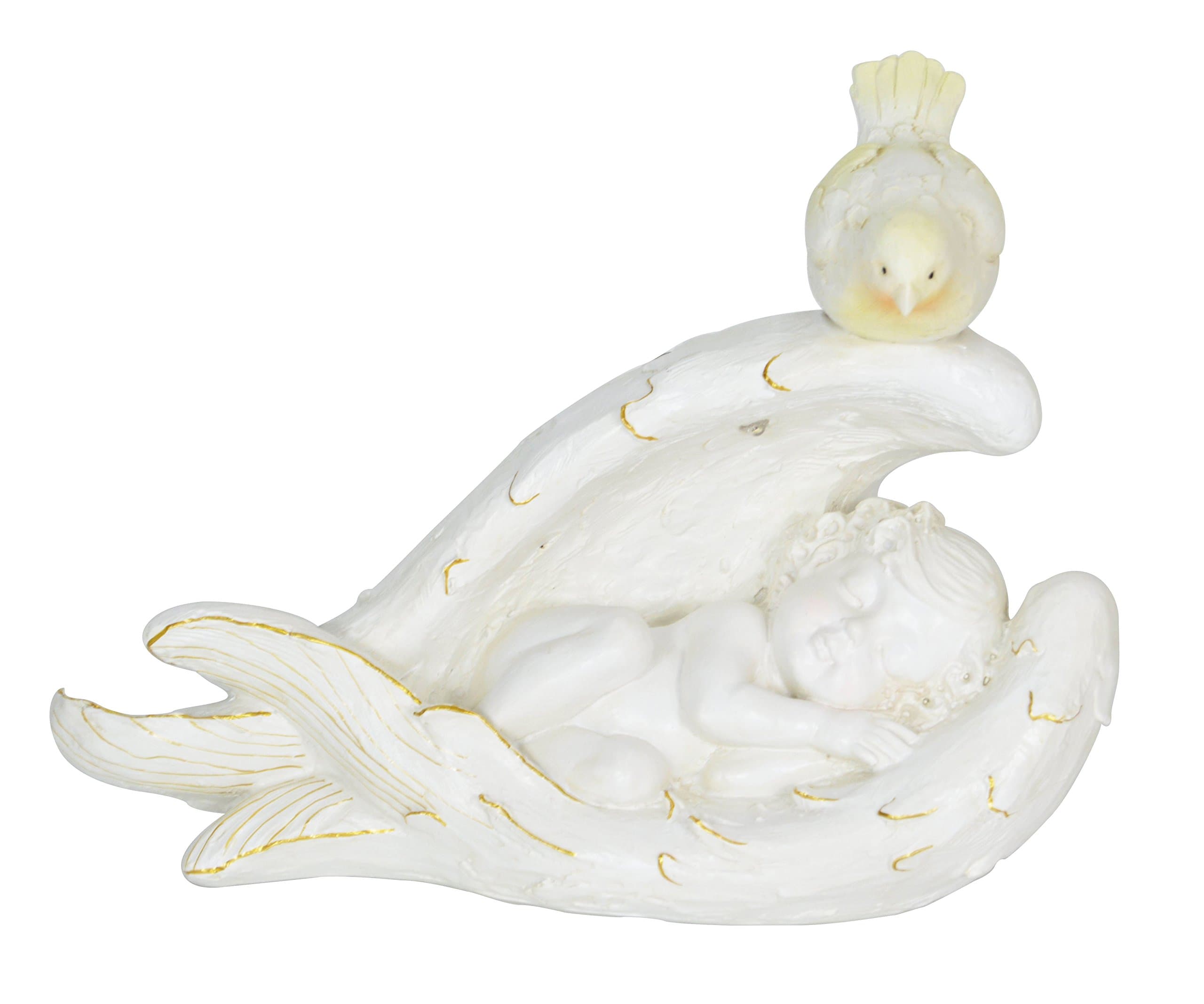 Memorial Garden Statues Sleeping Baby in Angel Wings with Solar Lights Bird Peaceful Cherub Figurines