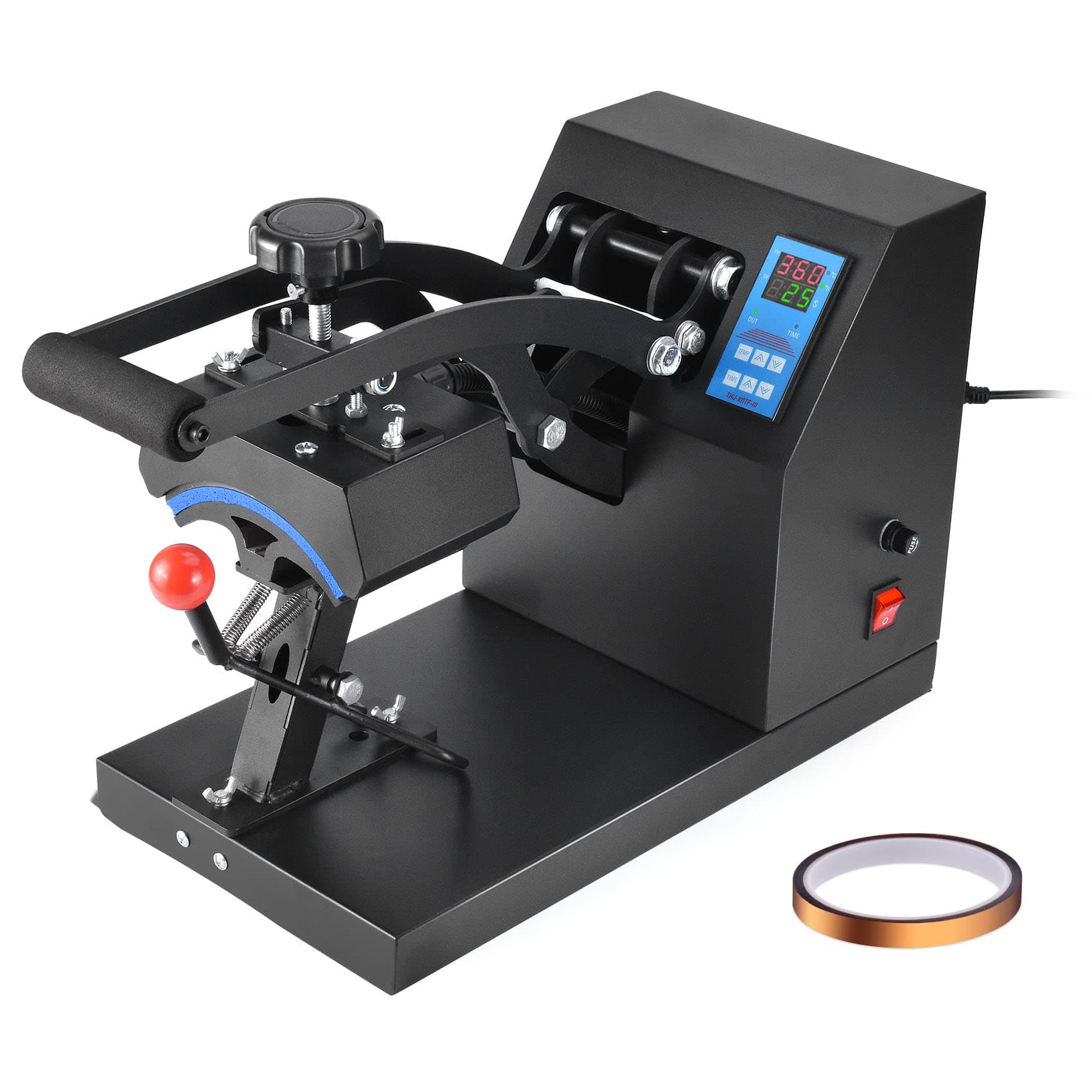 Hat Press Digital Baseball Cap Heat Press Machine 6x3.5 Inch Clamshell Design Curved Element Cap Sublimation Transfer Press with LCD Timer and Temperature Control, Rigid Steel Frame,Black