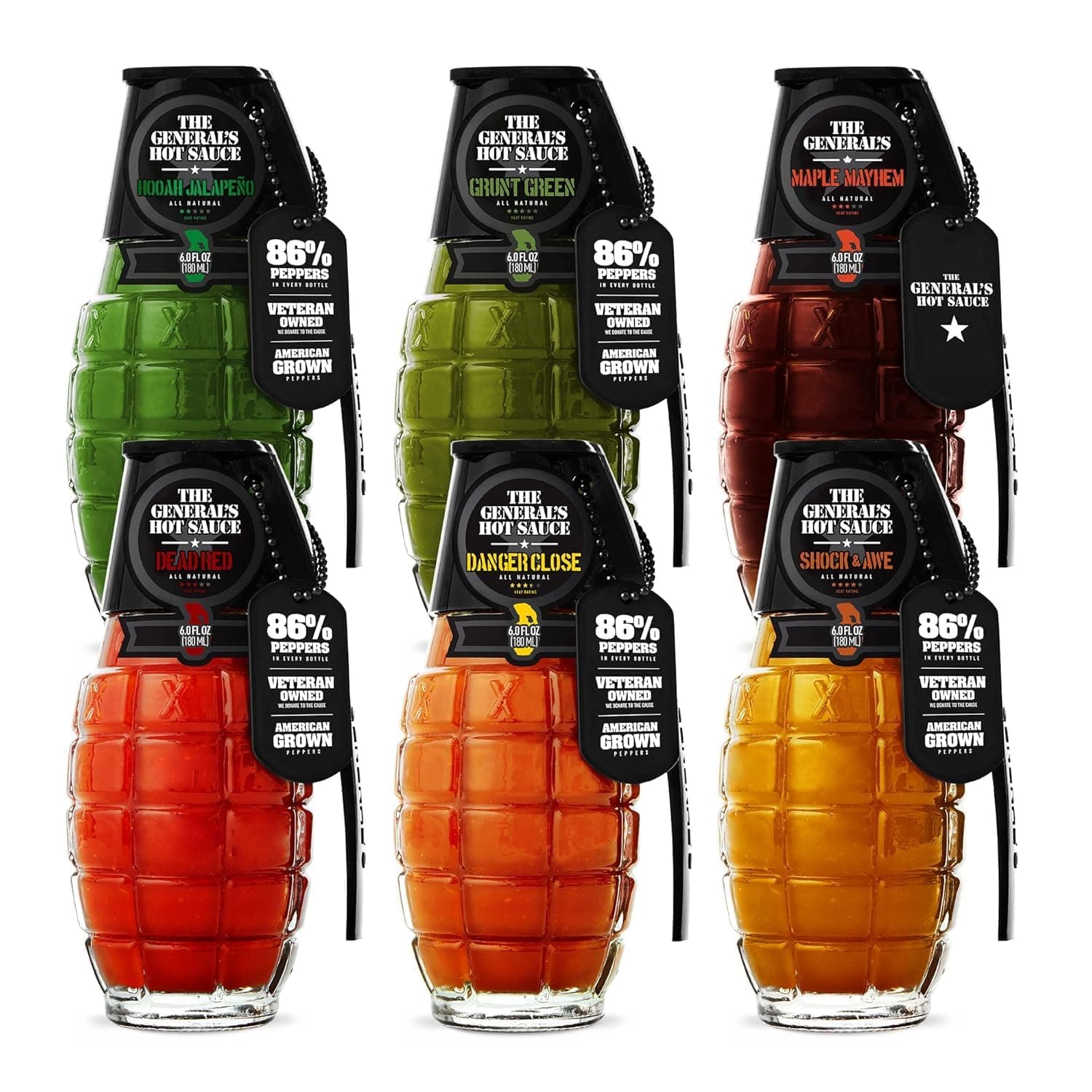 The General’s Super 6 Hot Sauce Gift Set Grenade Hot Sauce Variety Pack with ...