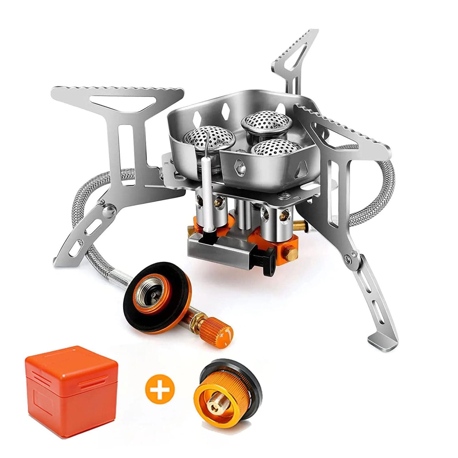 Portable Camping Gas Stove, 5800W Windproof Gas Burner with Fuel Canister Adapter, Piezo Ignition, Carry Case, Collapsible Stove Burner for Outdoor Backpacking Hiking and Picnic