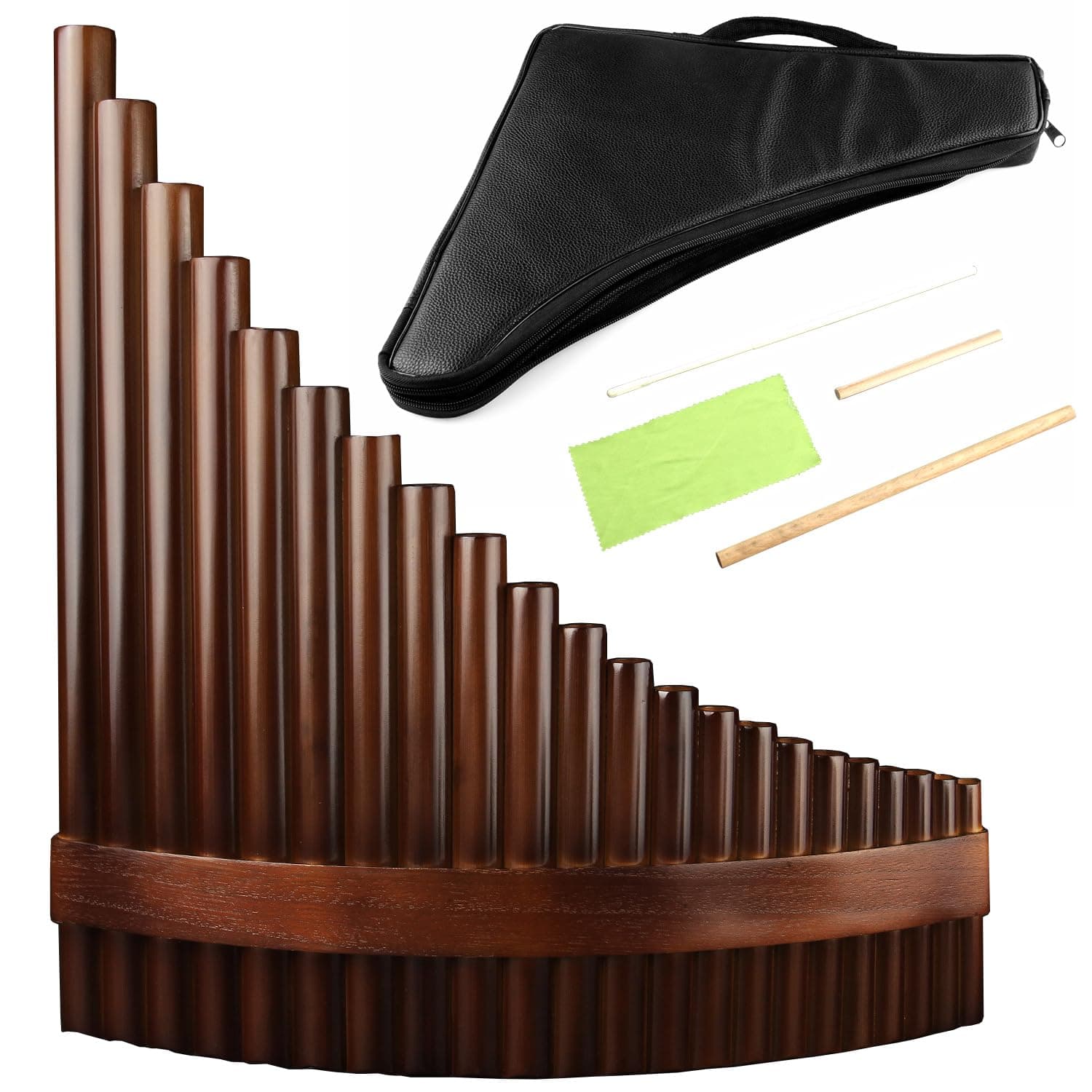 22/25 Pipes C Key Professional Pan Flute Chinese Traditional Musical Instrument Pan Pipes Easy to Learn with Exquisite Brown Pan Pipes Flute and Black Leather Bag (22-Left Hand)