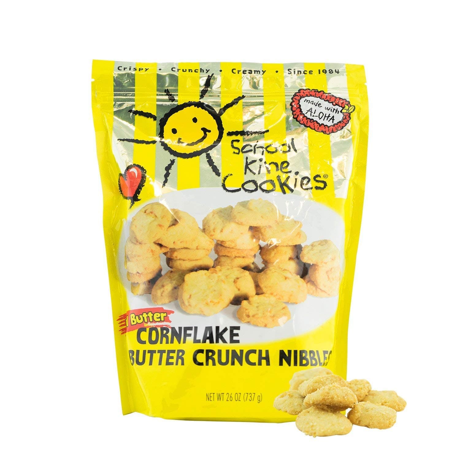 Hawaiian-style Butter Cookies, Bite-sized Cornflake Butter Crunch with Homemade Taste, Small Snacks For Kids and Adults, (26 oz) - School Kine Cookies