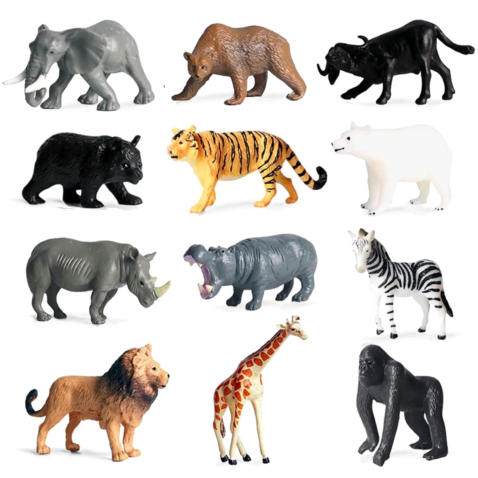 12 Pcs Mini Safari Animals Figures Toys, Realistic Jungle Zoo Animal Figurines Cake Topper Toy Set Christmas Birthday Easter Egg Gift Party Supplies for Kids Toddlers