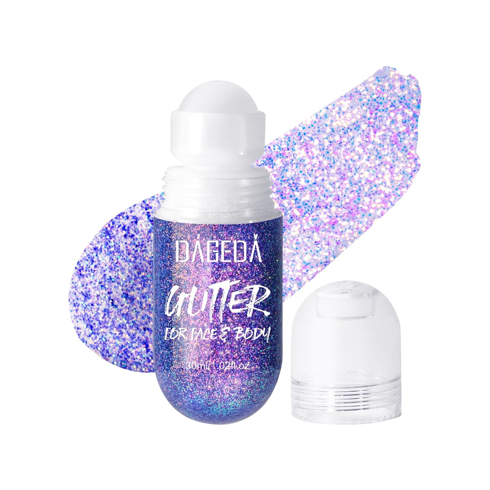 DAGEDA Body Glitter Gel, Roll-on Face Glitter for Mermaid Makeup Festival Rave Accessories, Holographic Hair Glitter Gel,Body Shimmer Halloween Makeup for Rave Party(Crazy Purple)