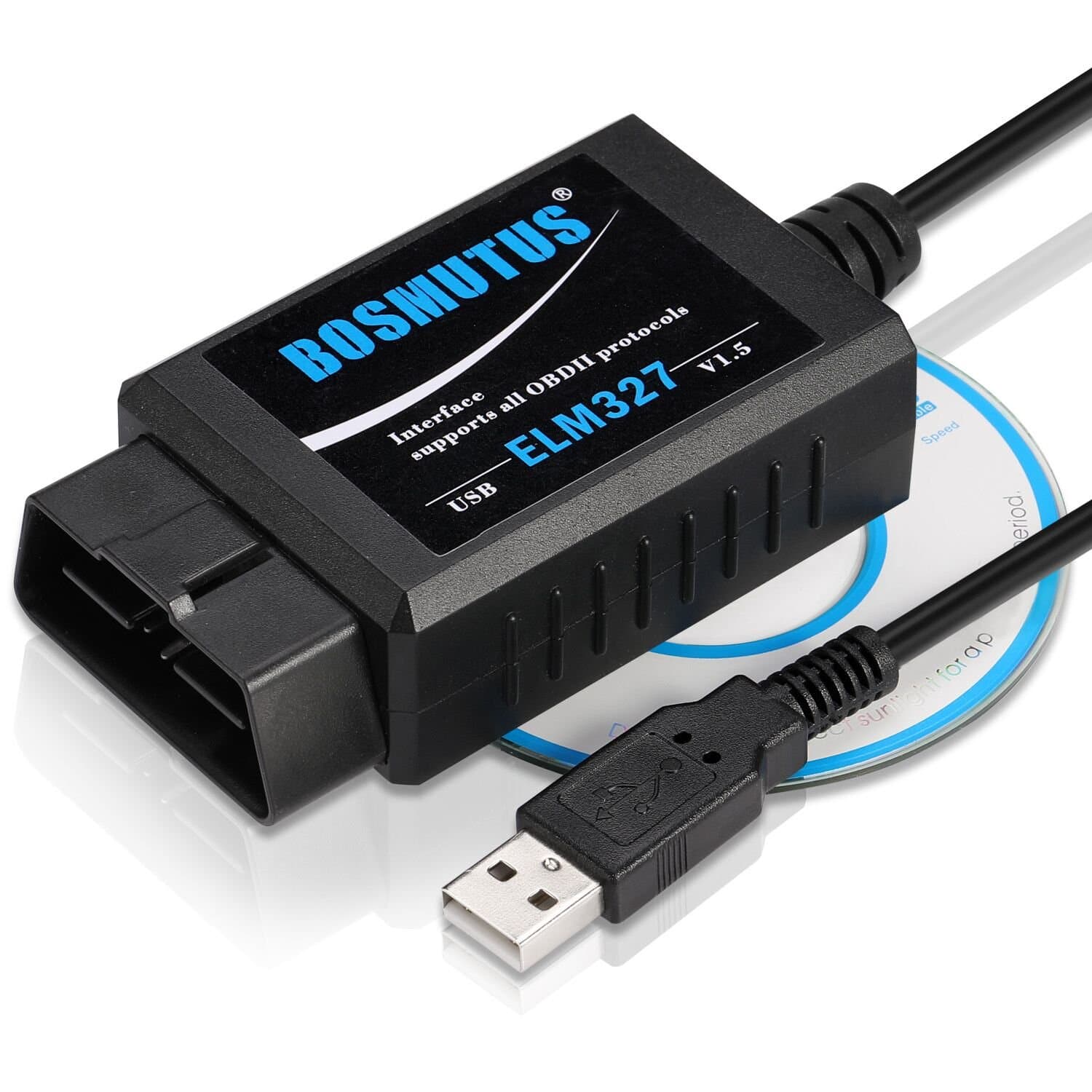 Bosmutus OBD2 ELM327 USB V1.5 OBDII Scanner, EOBD/OBDii Code Reader, OBD-II Engine System Diagnostic Tools (more than 3000 Database Code) - USB for Android/Windows