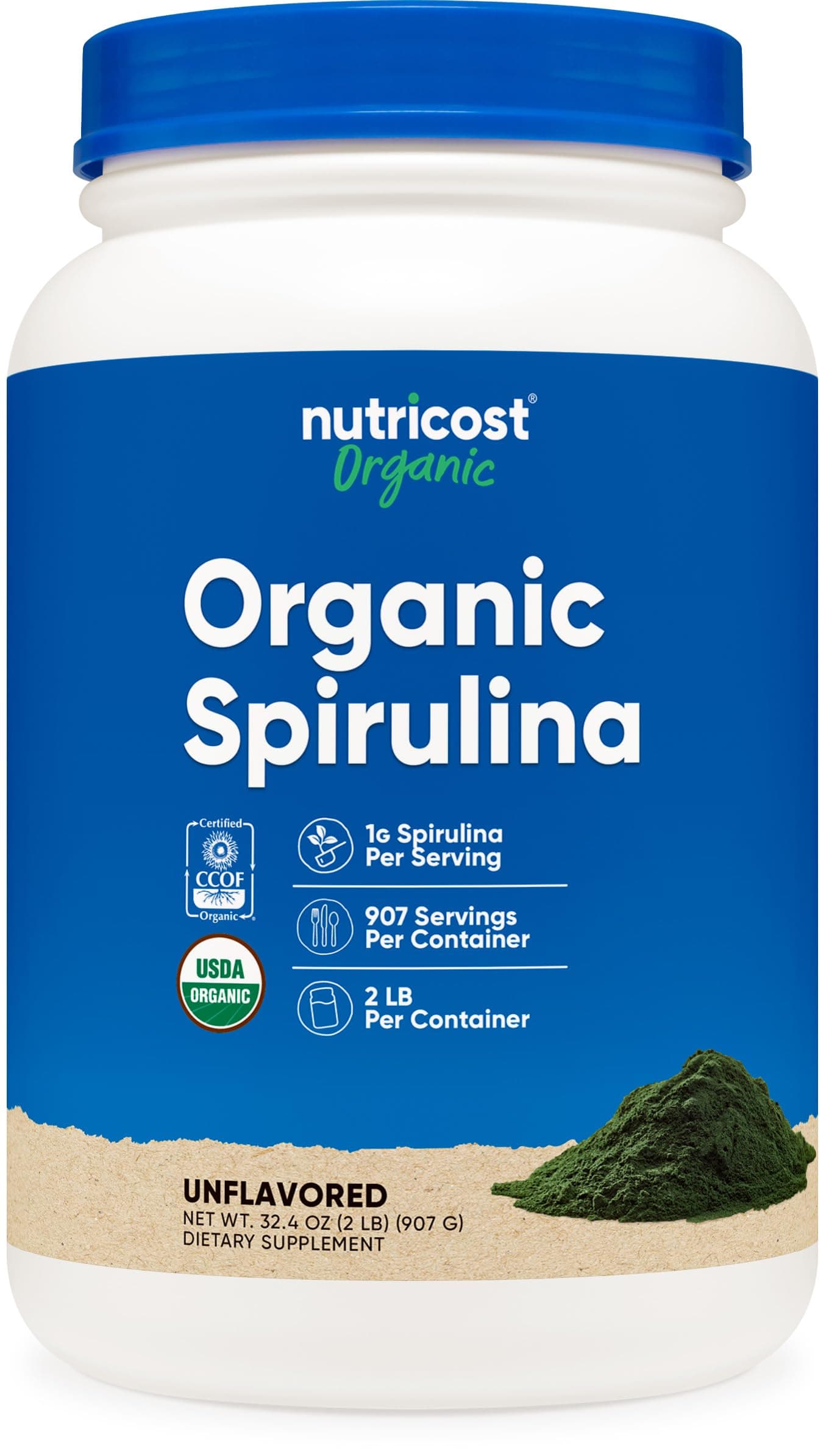 Nutricost Spirulina Powder, 2LB 907 Servings, Non Flavored - Gluten Free, Non GMO