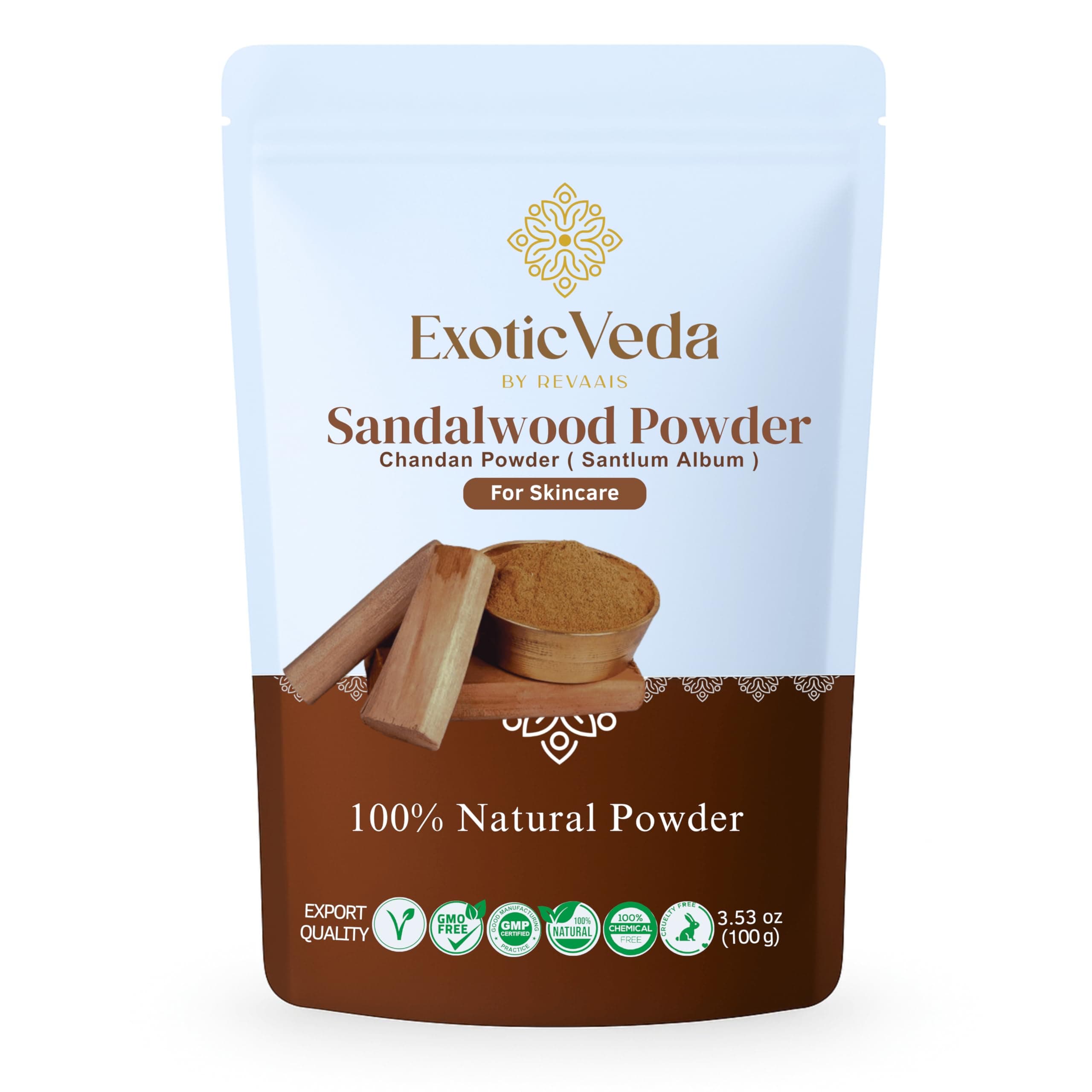 Organic Pure Sandalwood Powder for Face and Skin | Natural Skincare Sandalwood Scent | Anti-inflammatory Chandan Powder | Aromatic Sandalwood Powder Organic | Scented Body Powder
