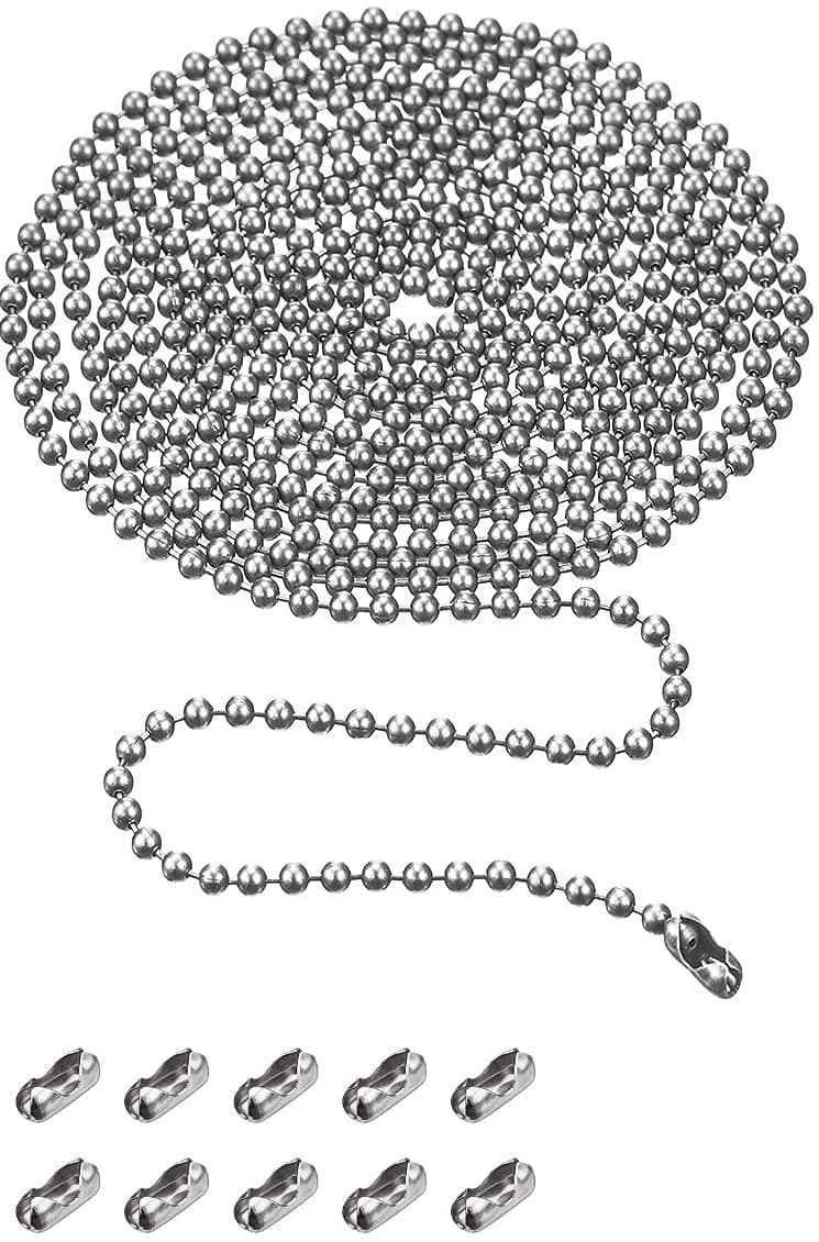 Roller Blind Chain Replacement, 10 Feet Beaded Roller Chain with 10 Matching Connectors (4.5 mm, Silver)